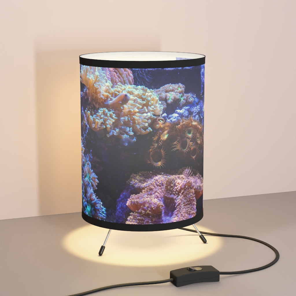 Aquarium Tripod Lamp featuring a galvanized steel base and a custom high-resolution printed shade, designed for stylish home decor.