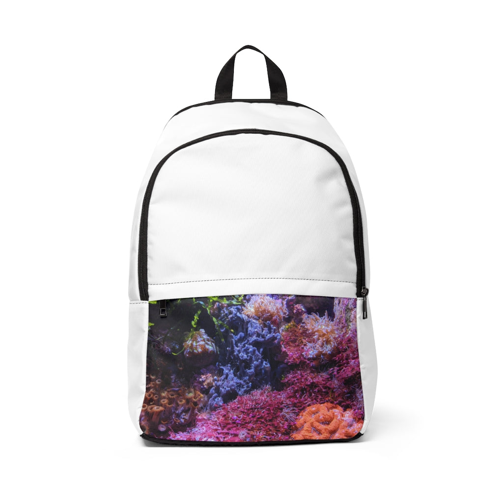 Aquarium Unisex Fabric Backpack in soft nylon, featuring adjustable straps and a padded back panel, perfect for school and travel.