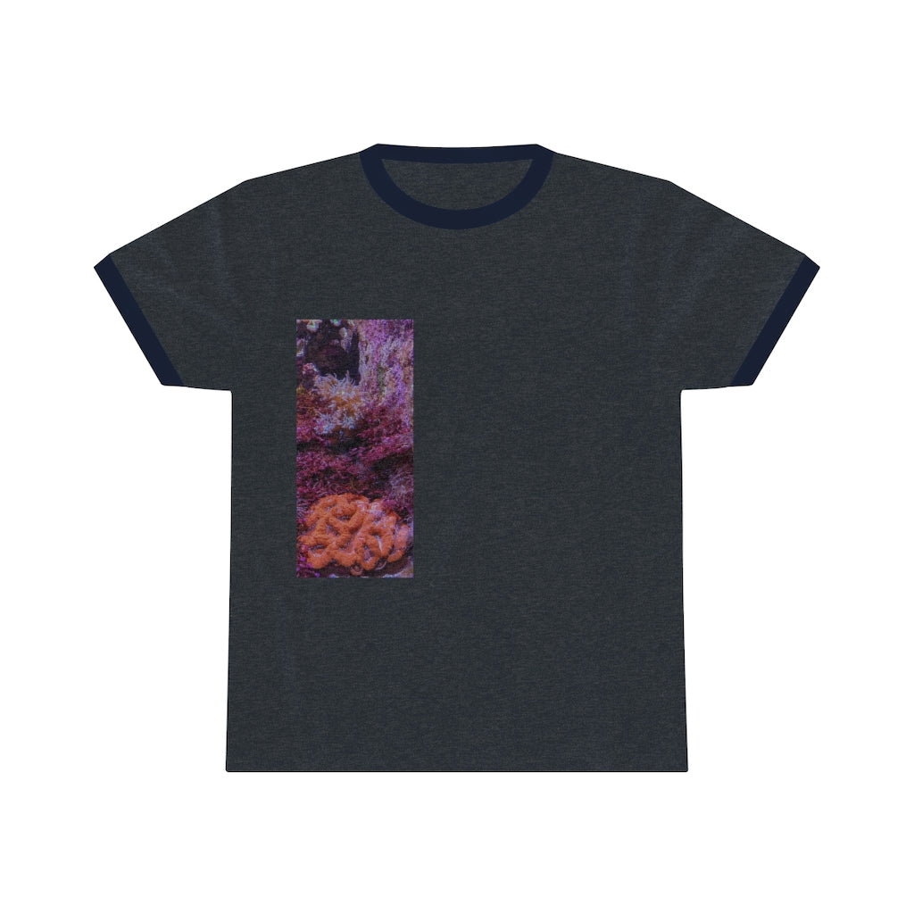 Aquarium Unisex Ringer Tee showcasing vibrant colors and a classic design, perfect for summer wear.