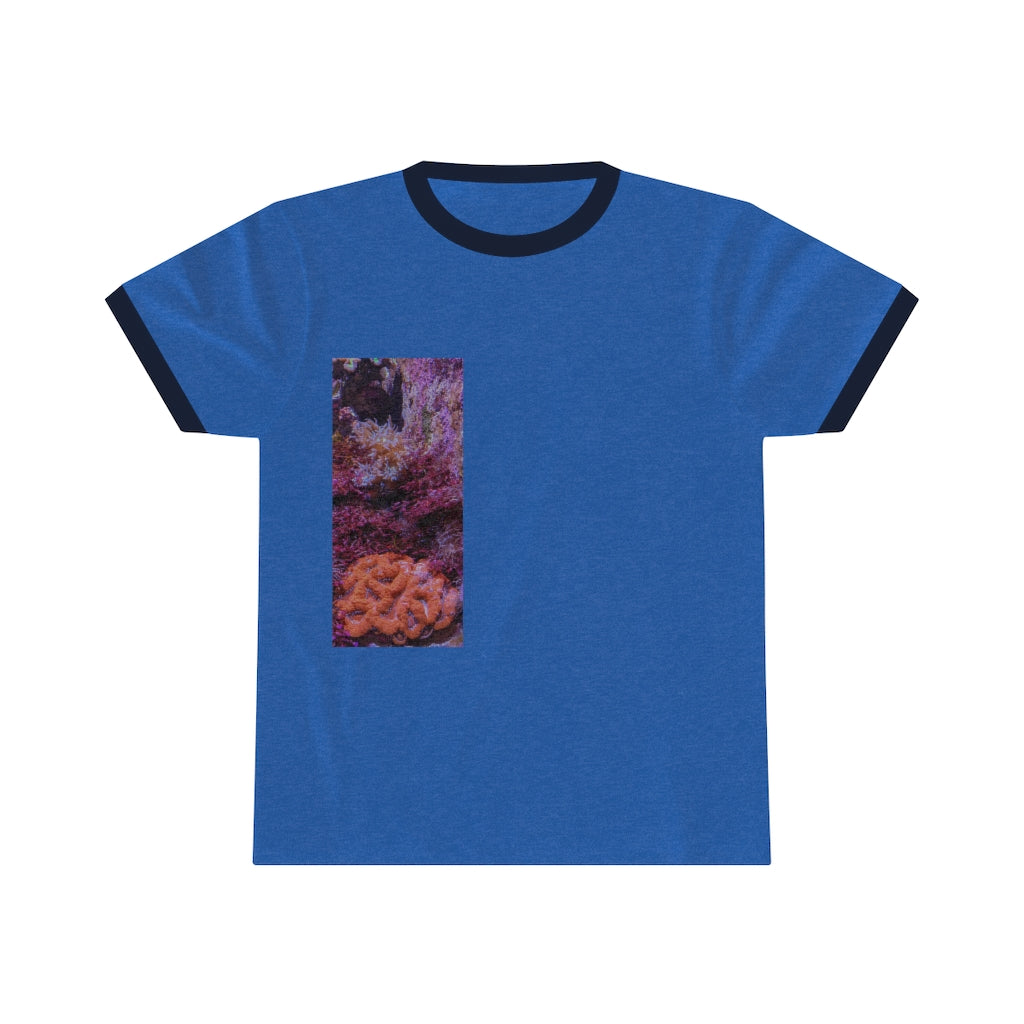 Aquarium Unisex Ringer Tee showcasing vibrant colors and a classic design, perfect for summer wear.