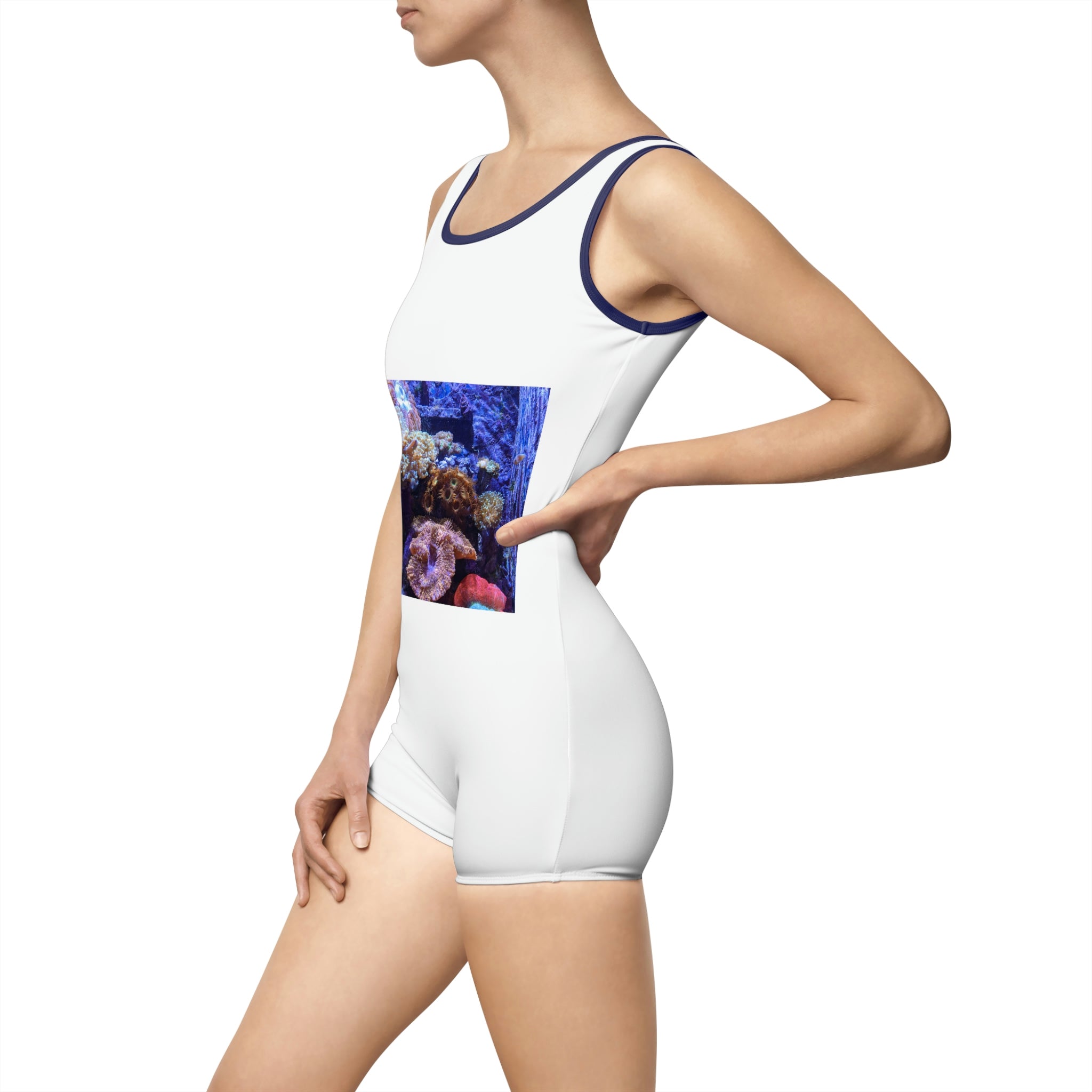 Aquarium Women's Vintage Swimsuit featuring a deep U-shape neck and customizable design, perfect for confident women.