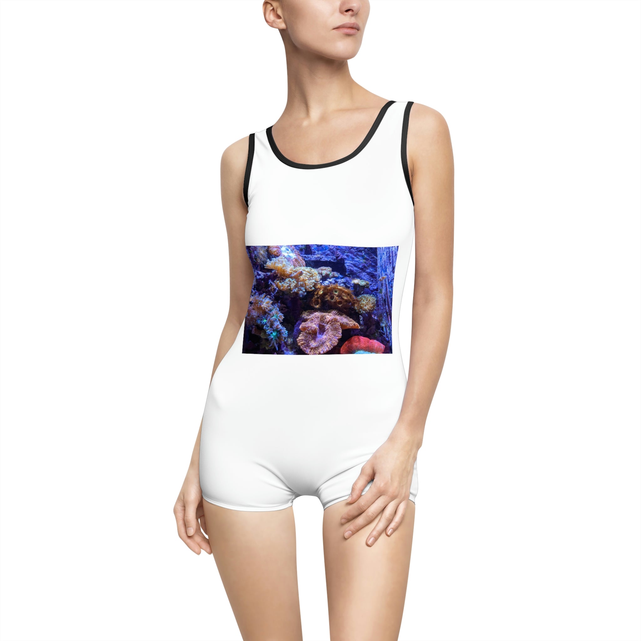 Aquarium Women's Vintage Swimsuit featuring a deep U-shape neck and customizable design, perfect for confident women.