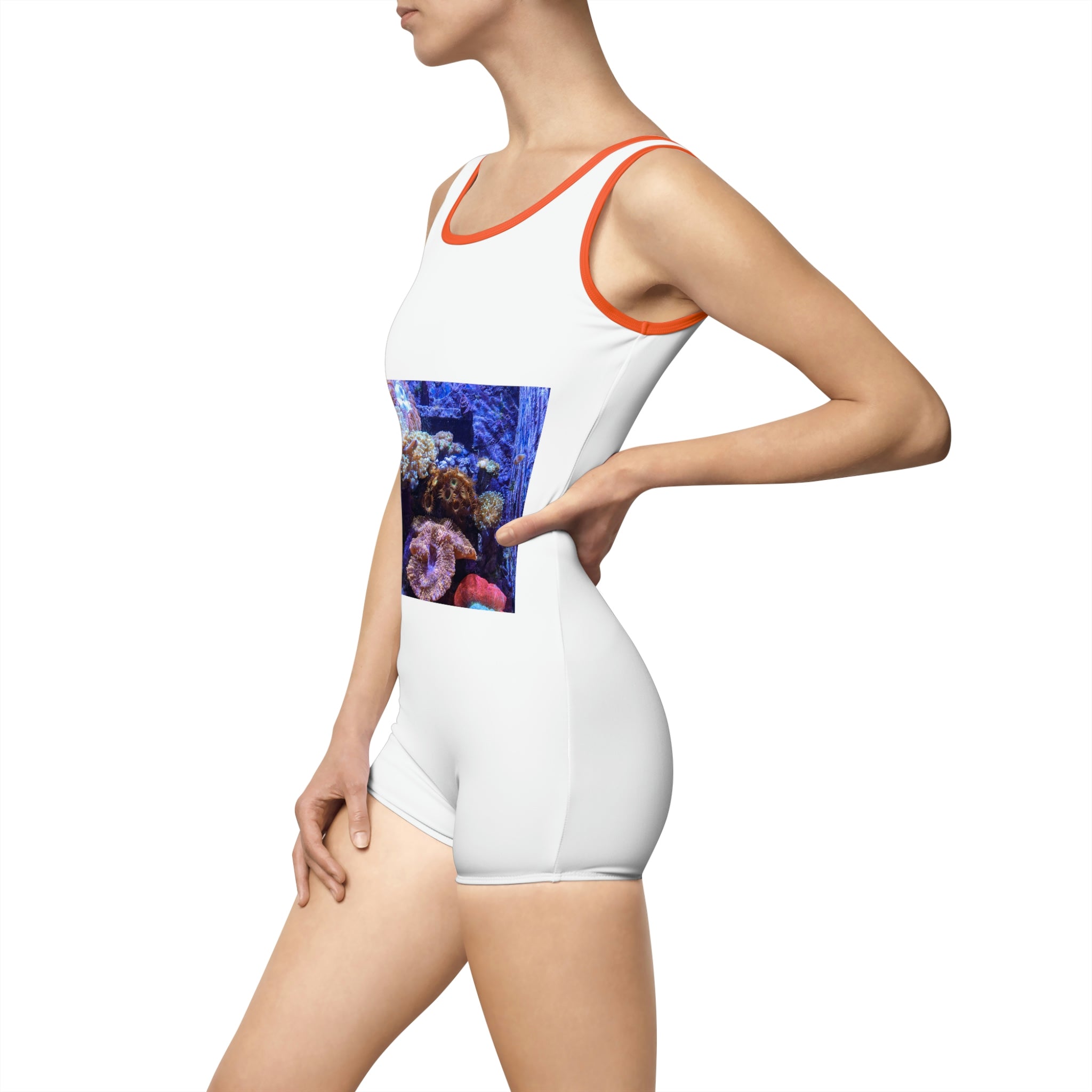 Aquarium Women's Vintage Swimsuit featuring a deep U-shape neck and customizable design, perfect for confident women.