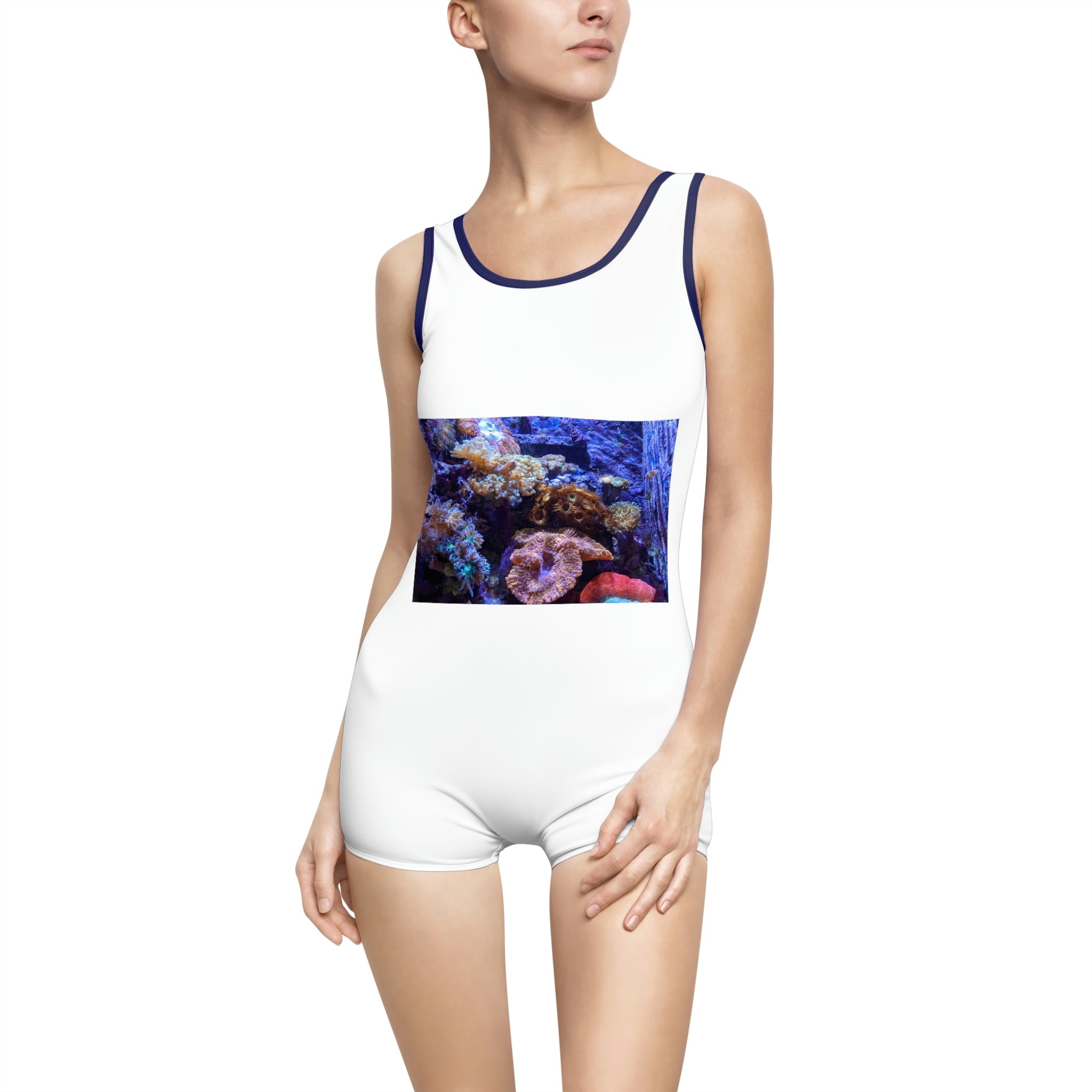 Aquarium Women's Vintage Swimsuit featuring a deep U-shape neck and customizable design, perfect for confident women.