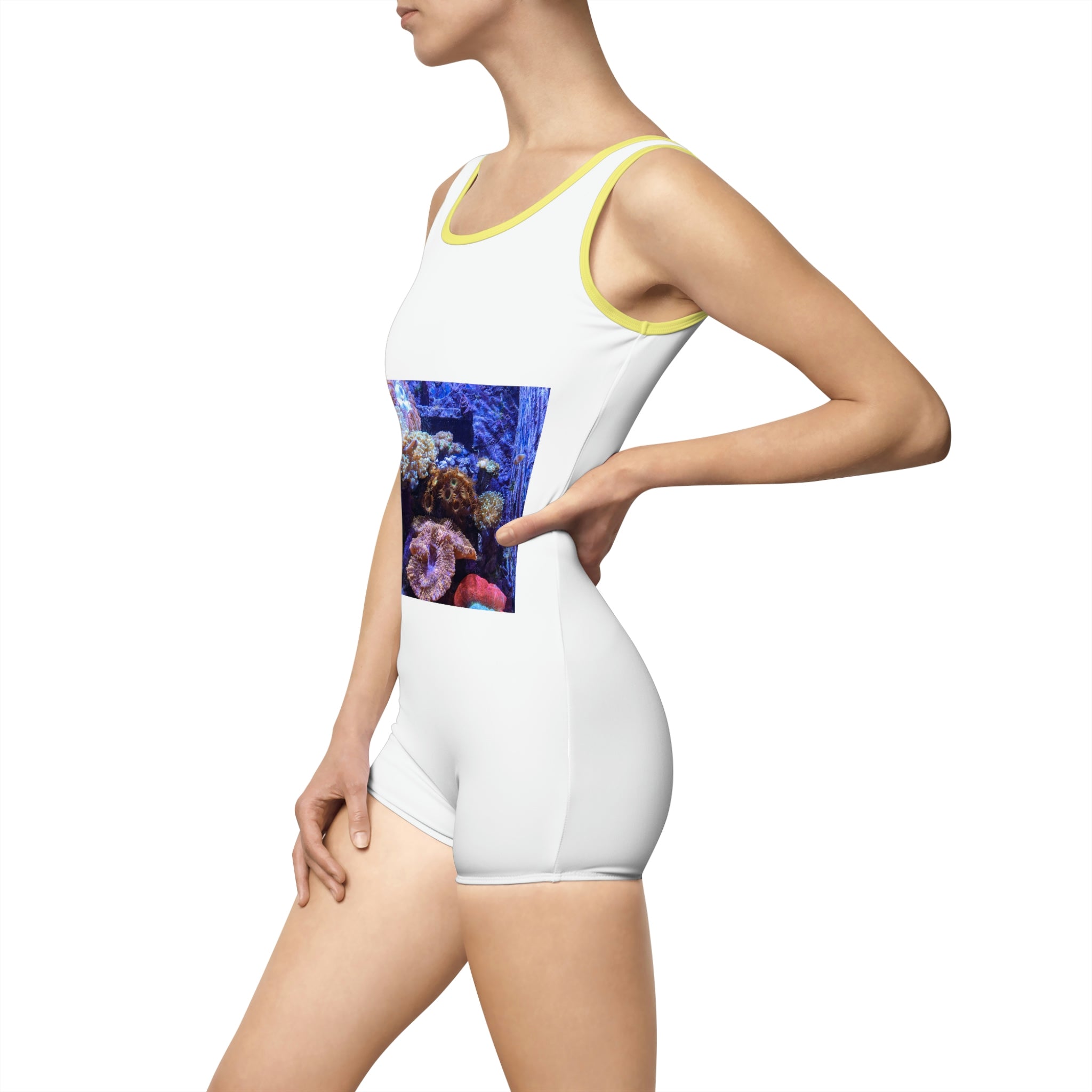 Aquarium Women's Vintage Swimsuit featuring a deep U-shape neck and customizable design, perfect for confident women.