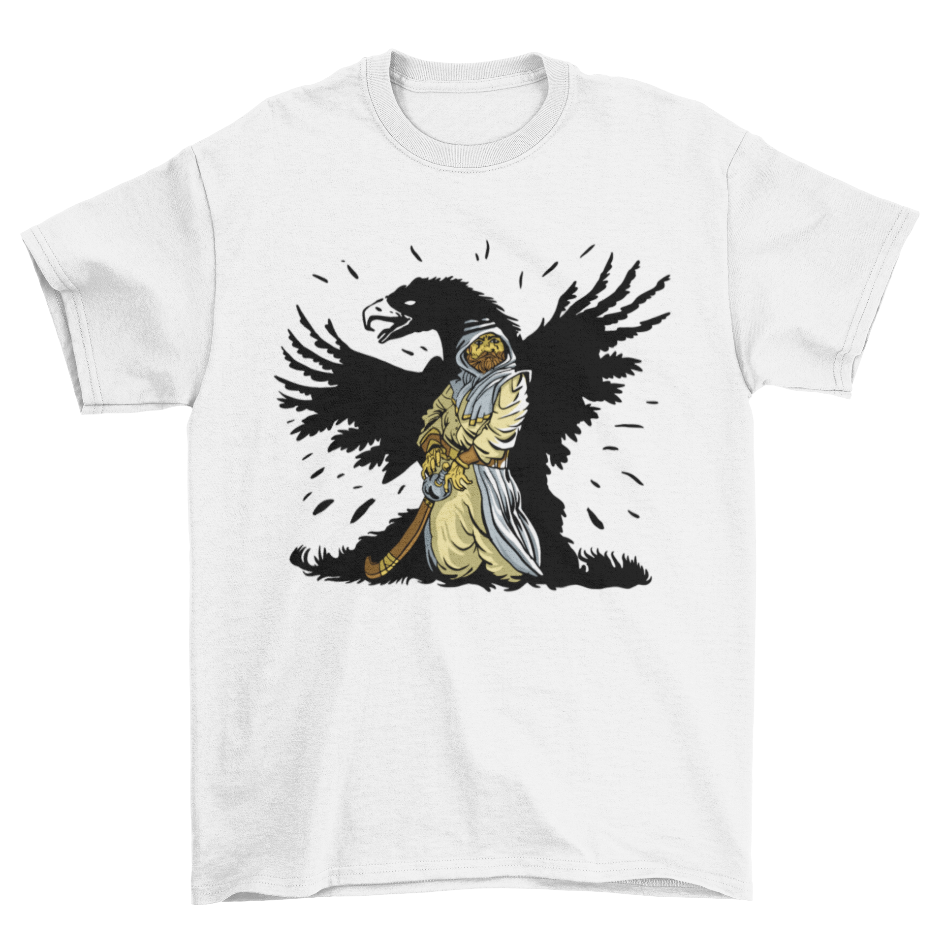 Arab eagle t-shirt featuring an Arab person with an eagle shadow design, showcasing cultural heritage and style.