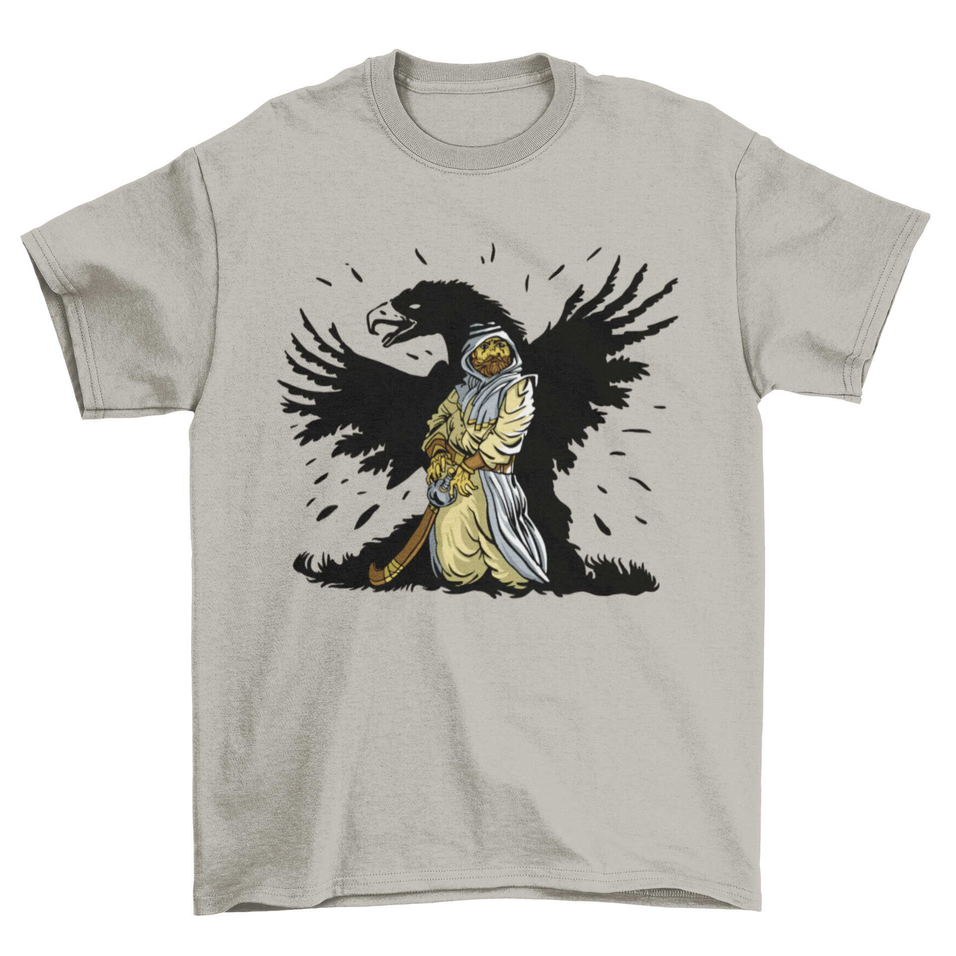 Arab eagle t-shirt featuring an Arab person with an eagle shadow design, showcasing cultural heritage and style.