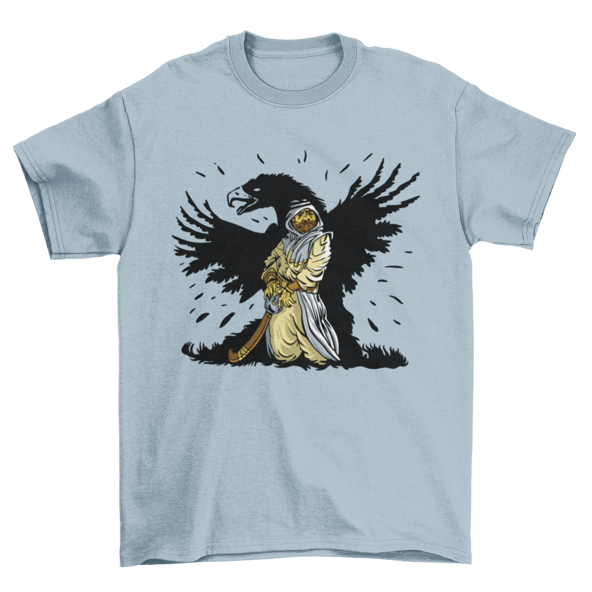 Arab eagle t-shirt featuring an Arab person with an eagle shadow design, showcasing cultural heritage and style.