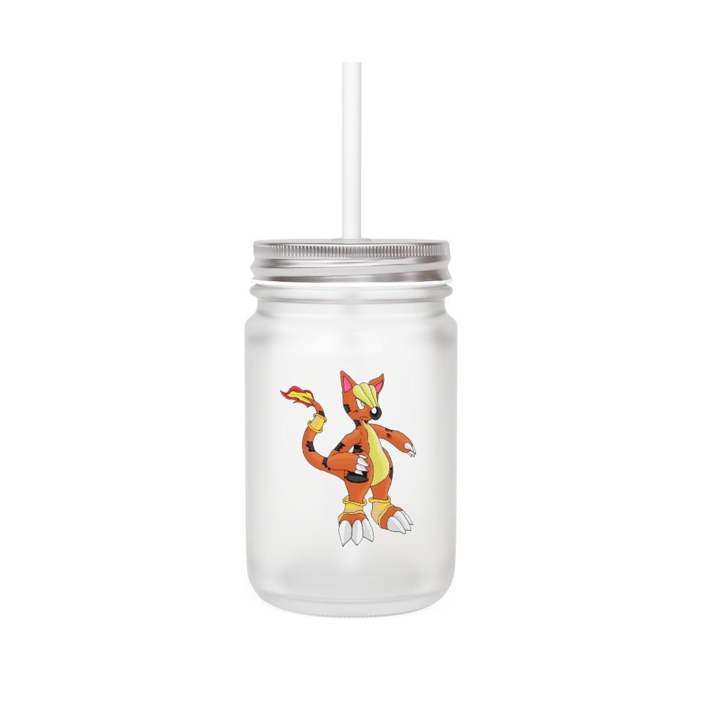 A stylish Arcadane Mason Jar made of frosted glass, featuring a straw and lid, perfect for personalized drinks.