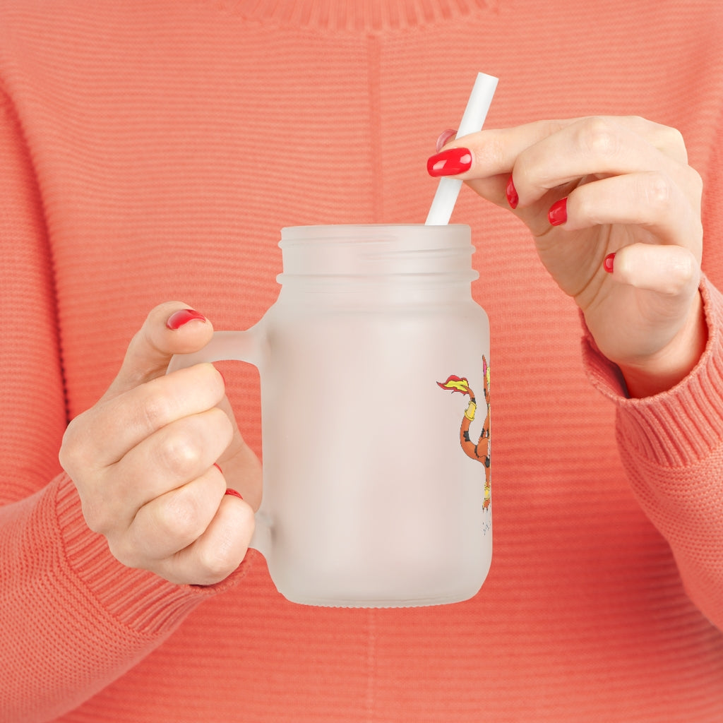 A stylish Arcadane Mason Jar made of frosted glass, featuring a straw and lid, perfect for personalized drinks.