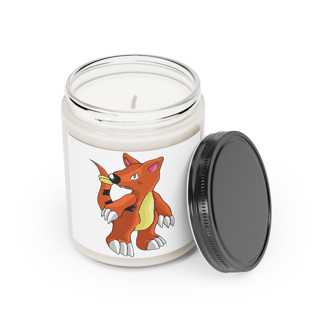 Arcadane Scented Candle in a glass container, featuring a permanent adhesive label, showcasing its vegan soy coconut wax and soothing fragrances.