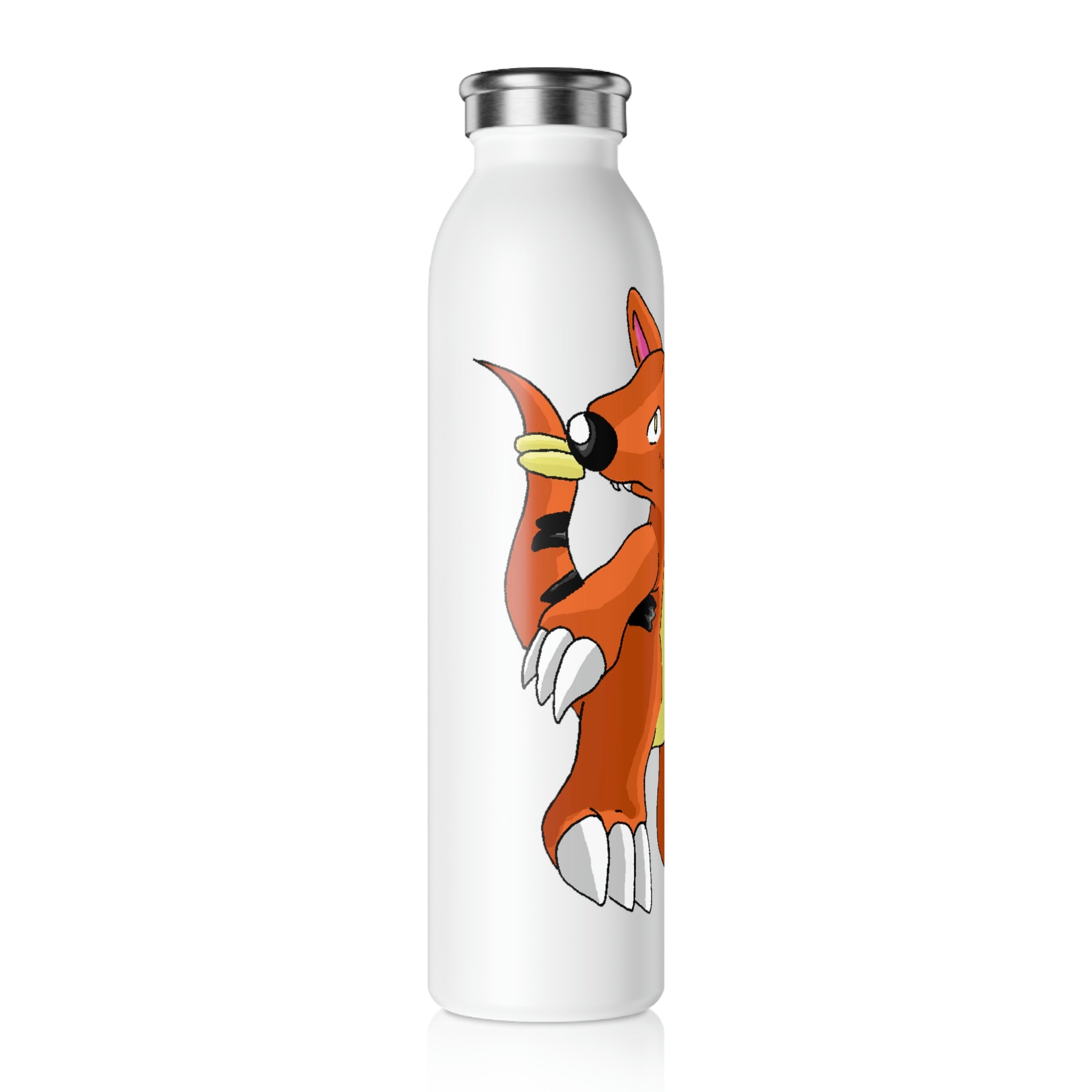 Arcadash Slim Water Bottle with customizable matte finish and silver stainless steel cap, showcasing vibrant designs.