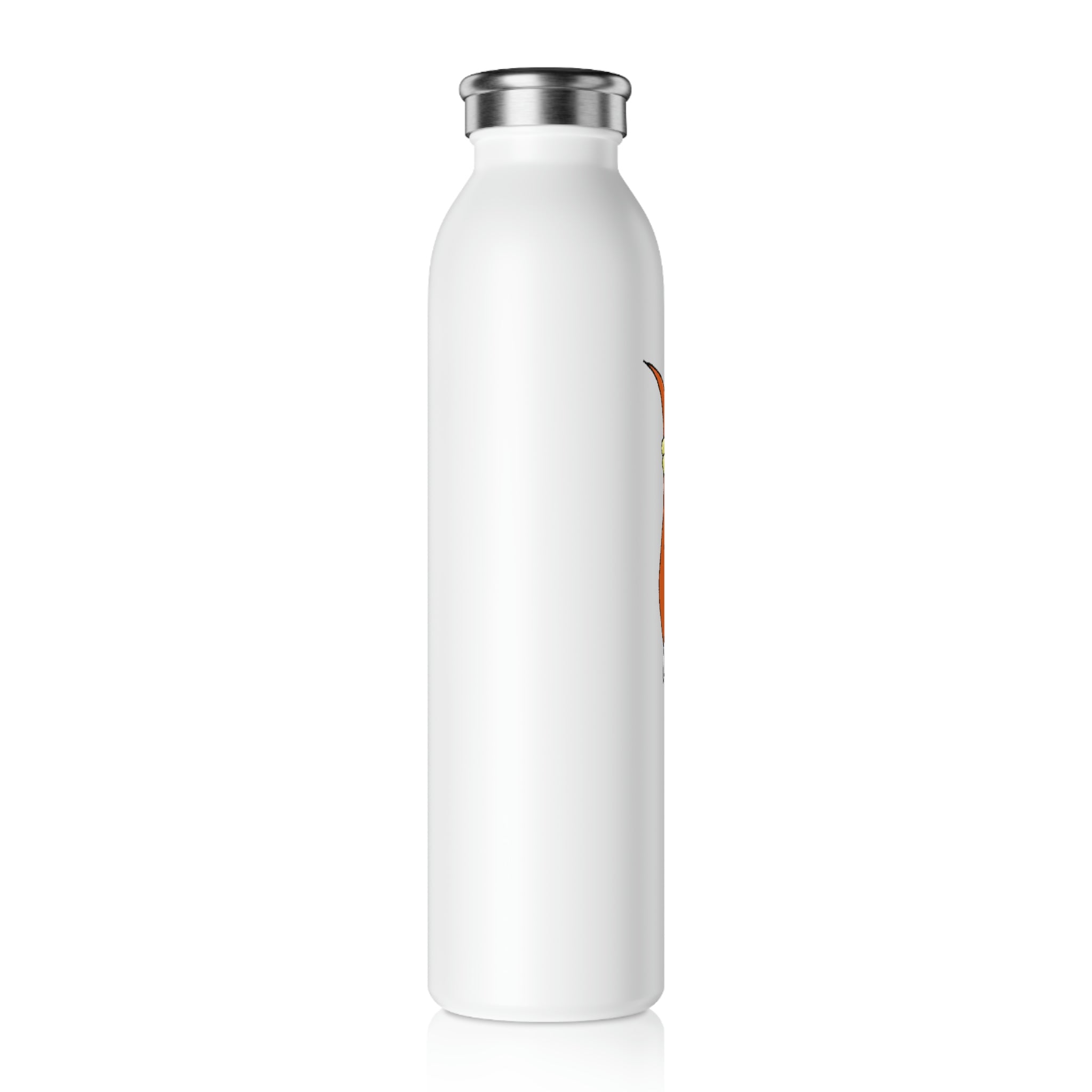 Arcadash Slim Water Bottle with customizable matte finish and silver stainless steel cap, showcasing vibrant designs.