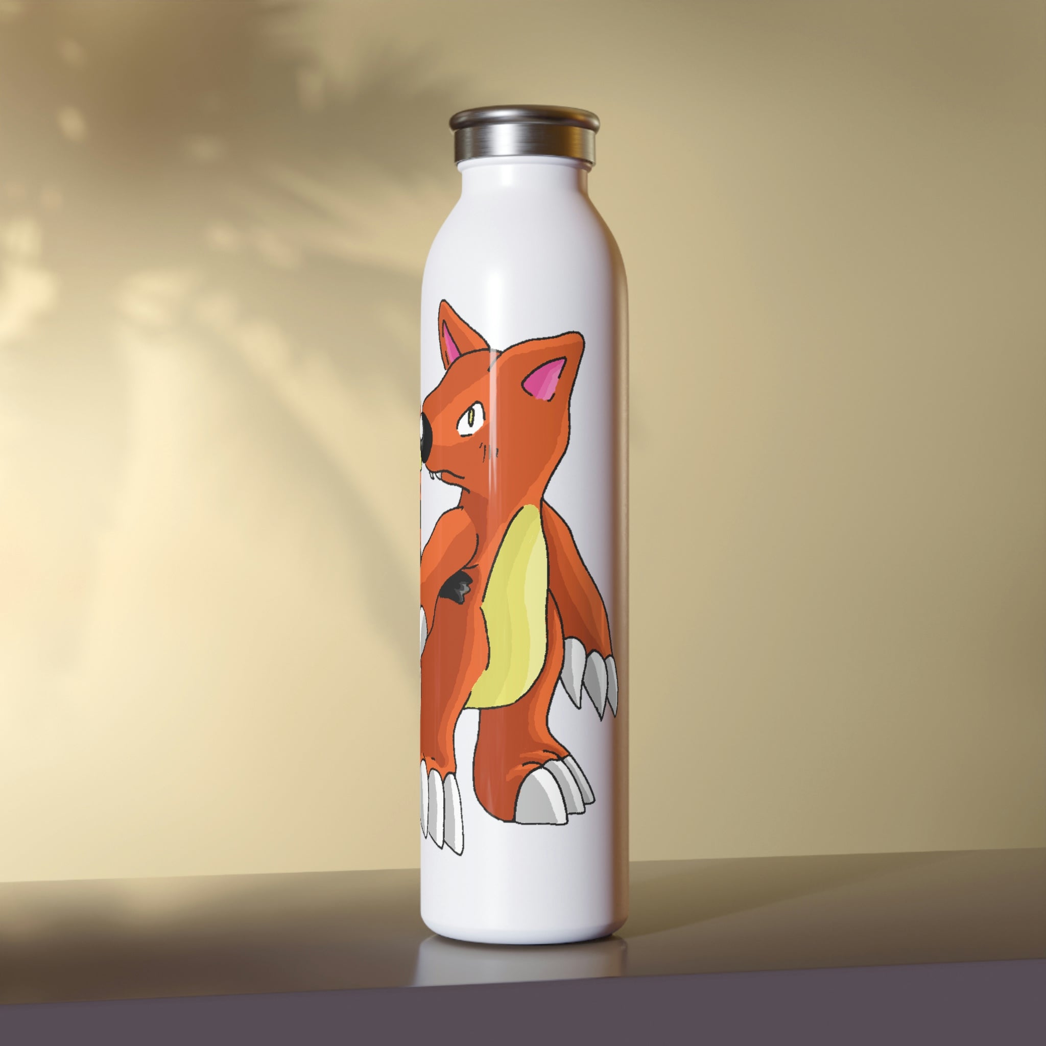 Arcadash Slim Water Bottle with customizable matte finish and silver stainless steel cap, showcasing vibrant designs.