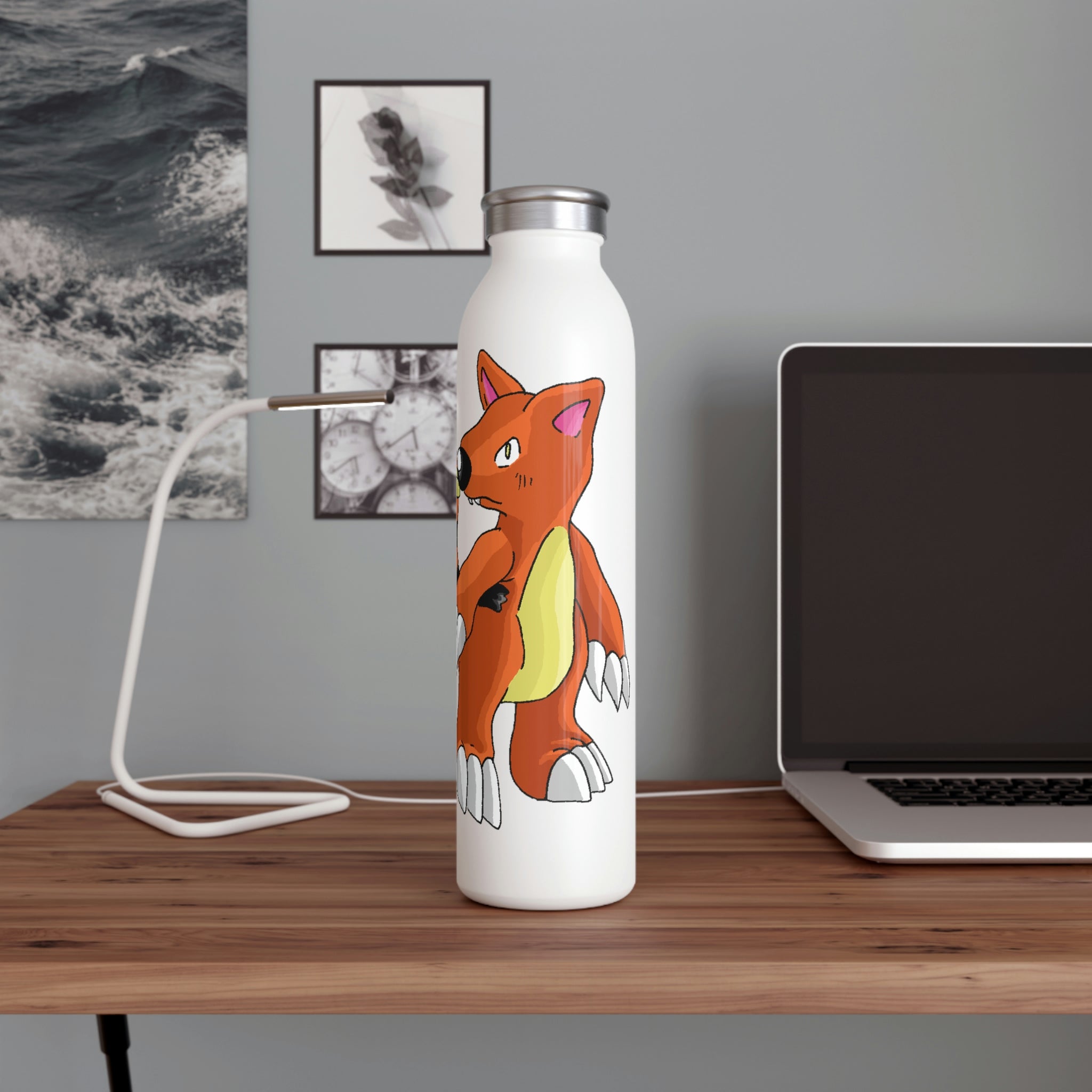 Arcadash Slim Water Bottle with customizable matte finish and silver stainless steel cap, showcasing vibrant designs.