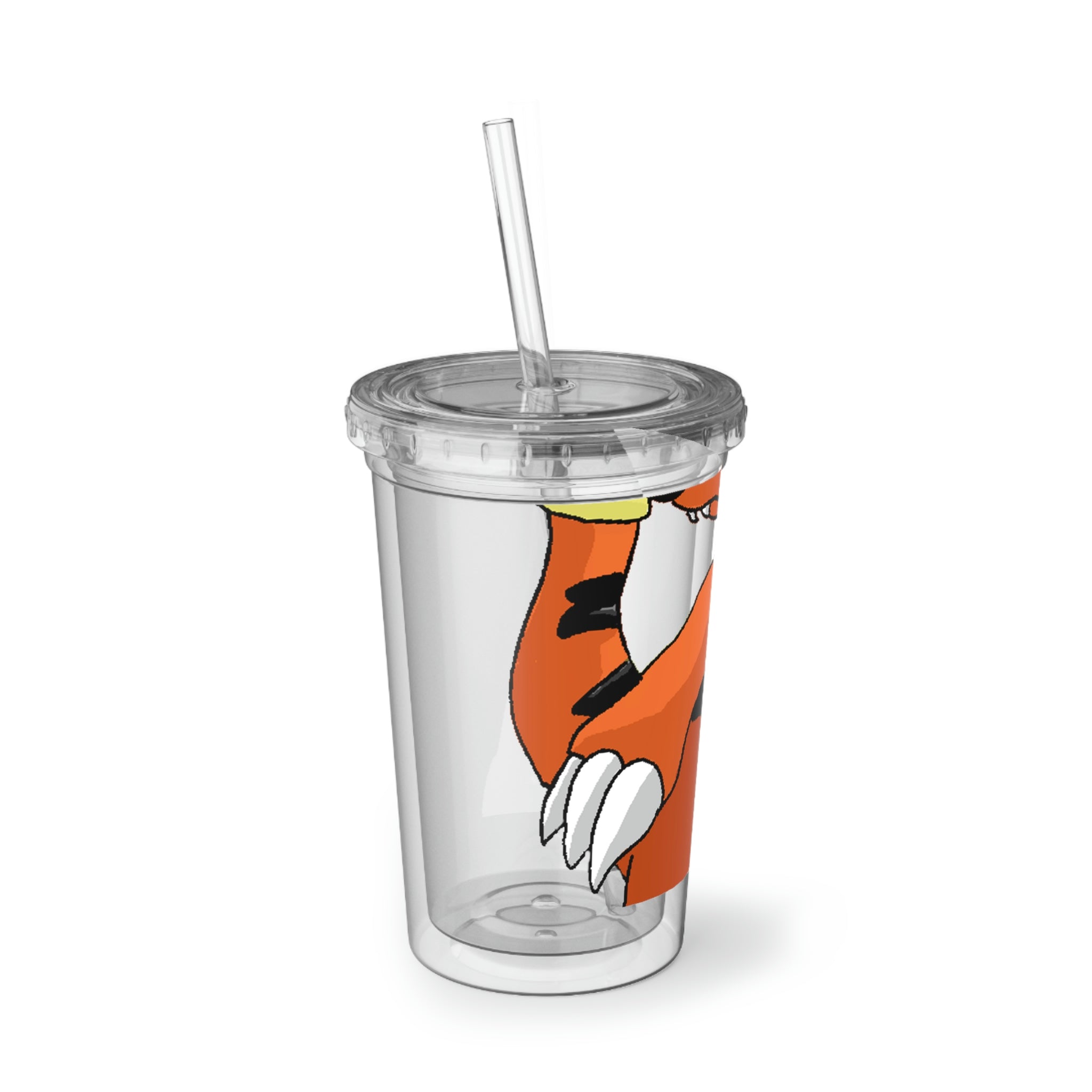 Arcadash Suave Acrylic Cup in stainless steel with a black screw-on cap and a plastic straw, showcasing a customizable design.