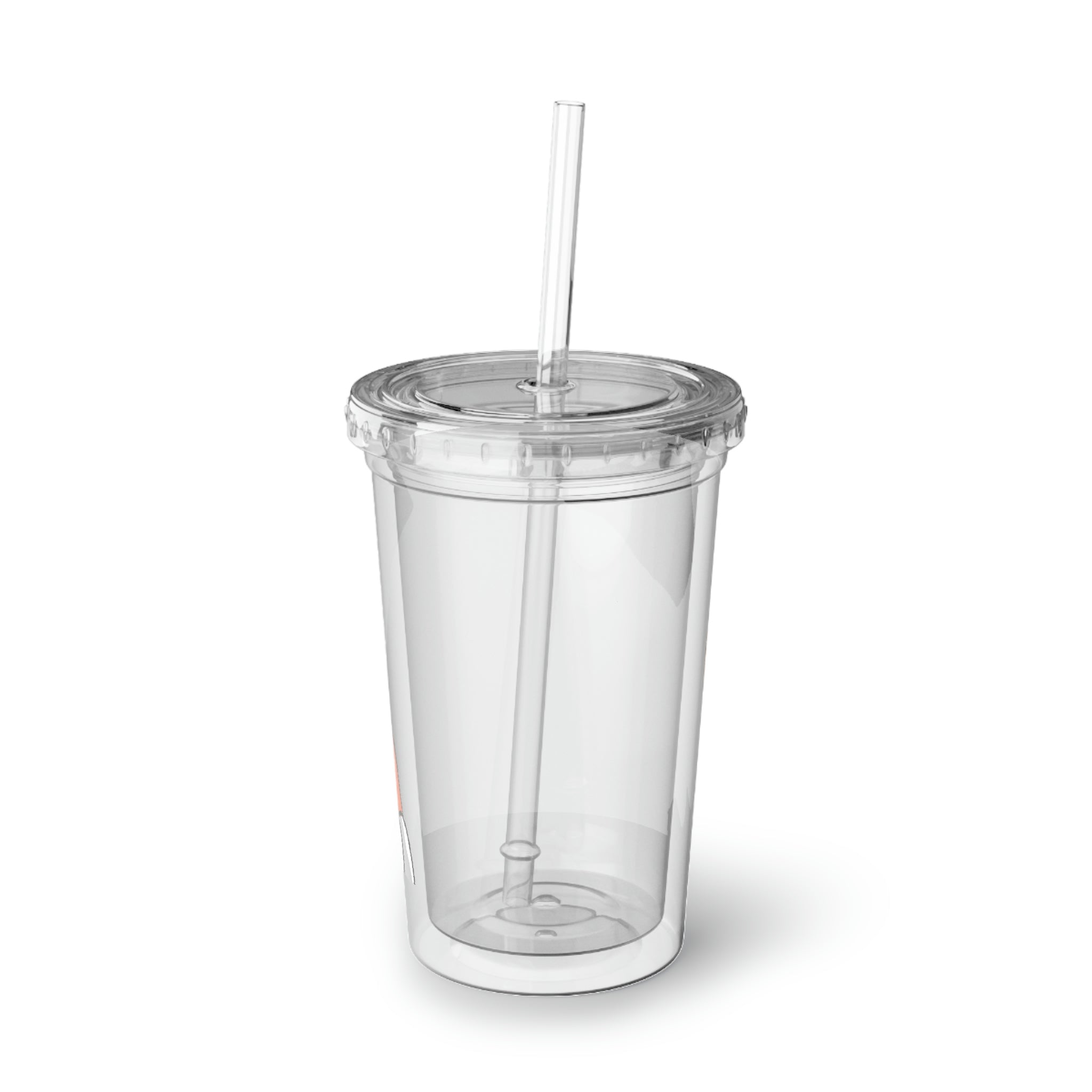 Arcadash Suave Acrylic Cup in stainless steel with a black screw-on cap and a plastic straw, showcasing a customizable design.