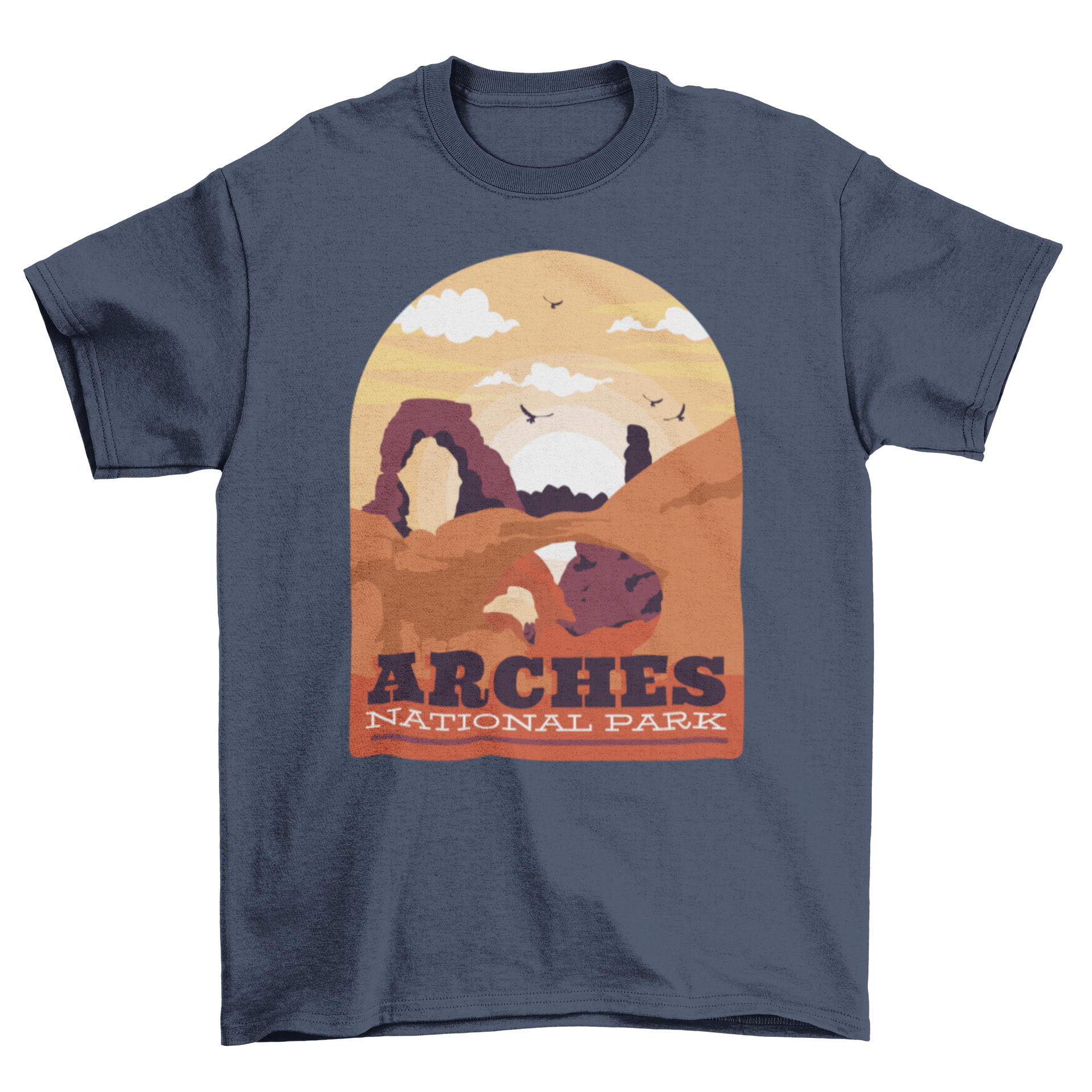 Arches Park T-Shirt featuring a sunset landscape design with Arches National Park caption.