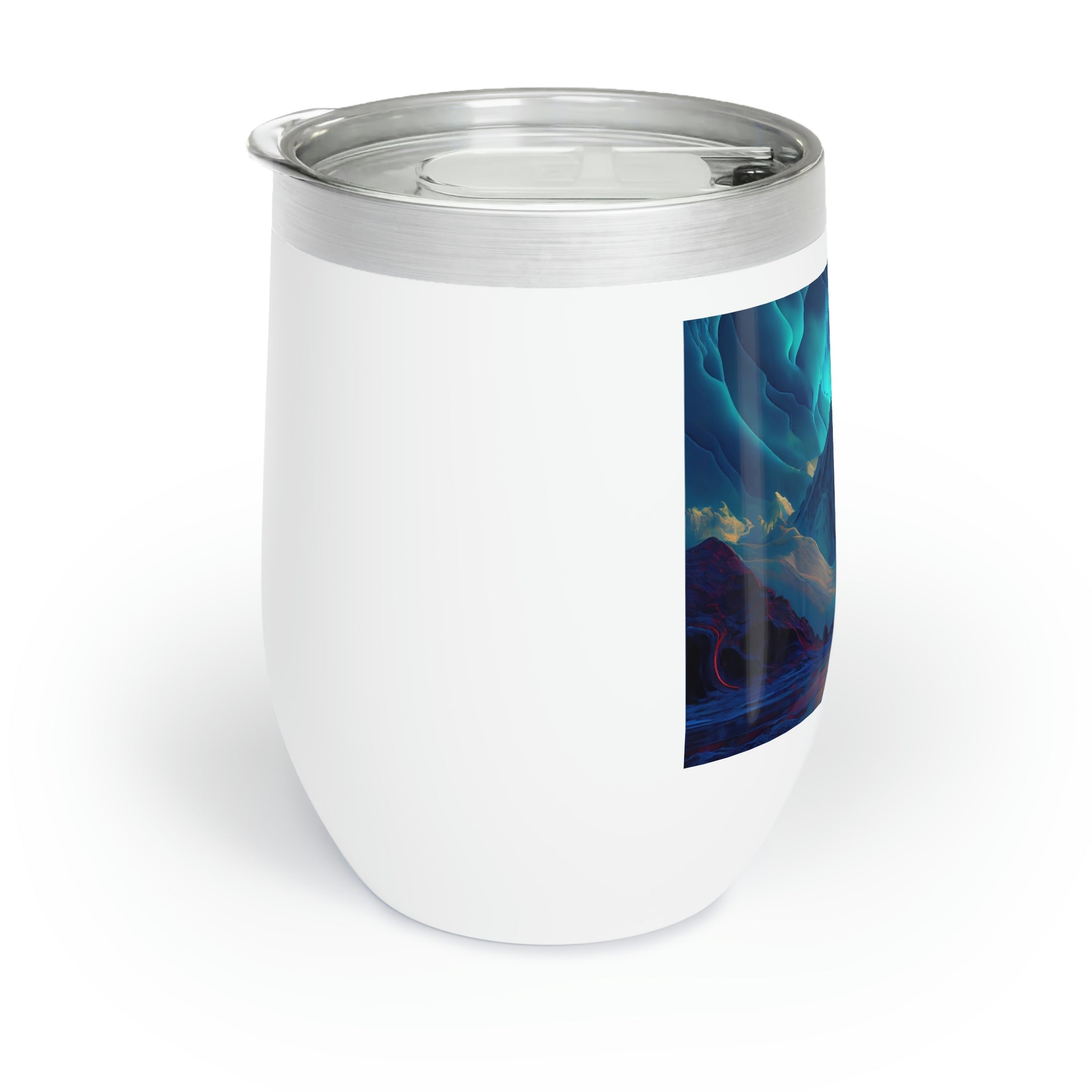 Arctic Chill Wine Tumbler in stainless steel with a sleek design, showcasing its double-insulated walls and stemless structure.