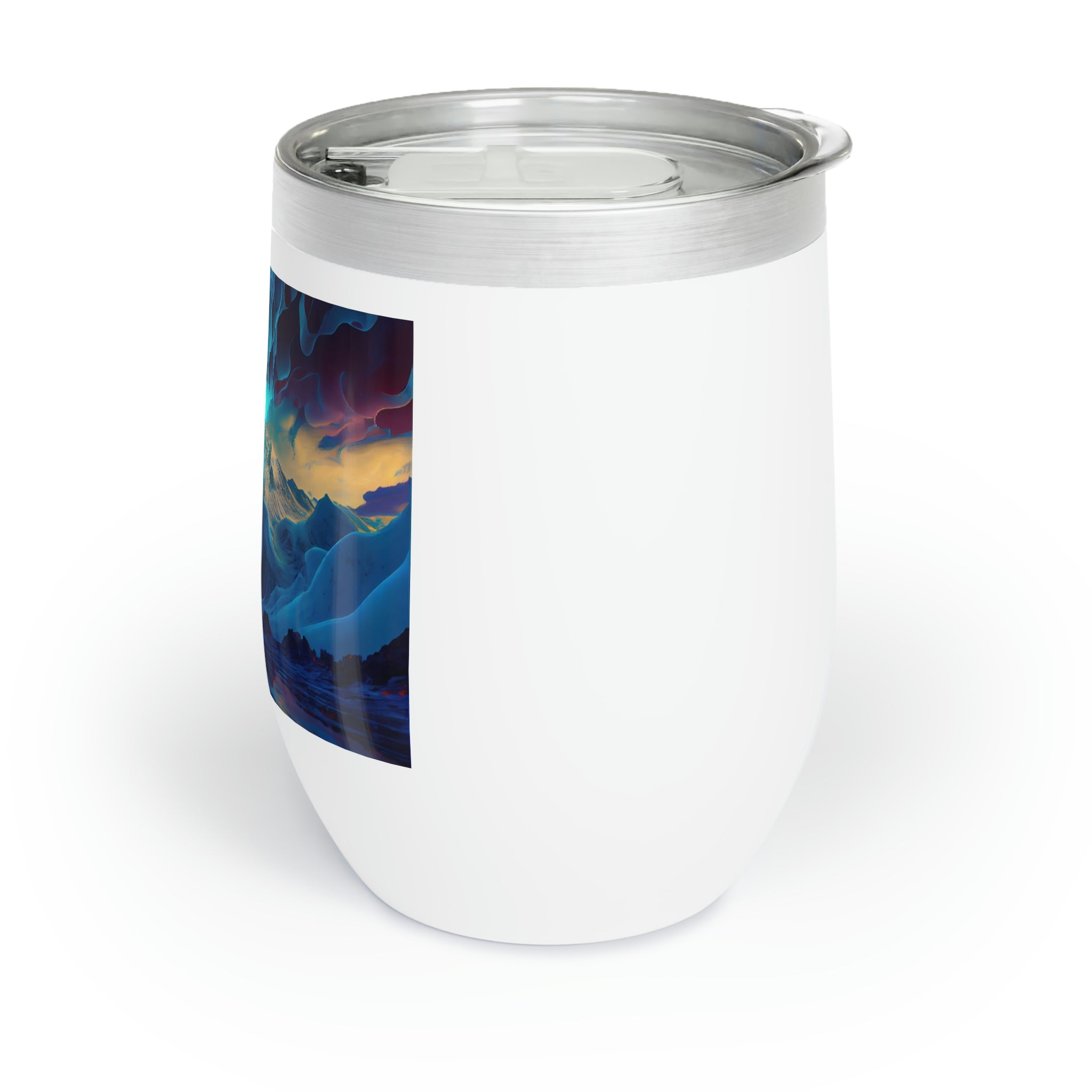 Arctic Chill Wine Tumbler in stainless steel with a sleek design, showcasing its double-insulated walls and stemless structure.