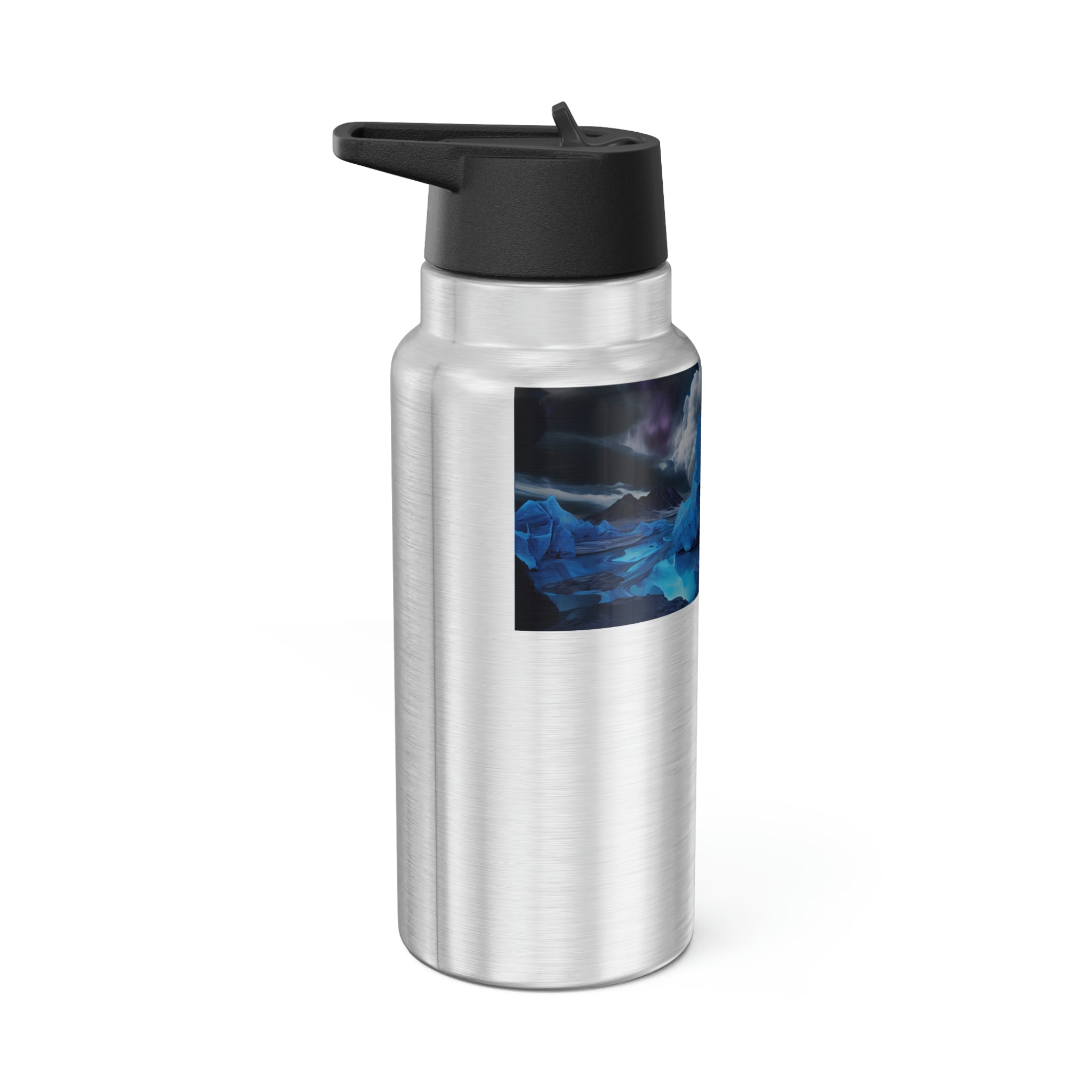 Arctic Gator Tumbler in stainless steel with a black plastic straw, showcasing a customizable design.