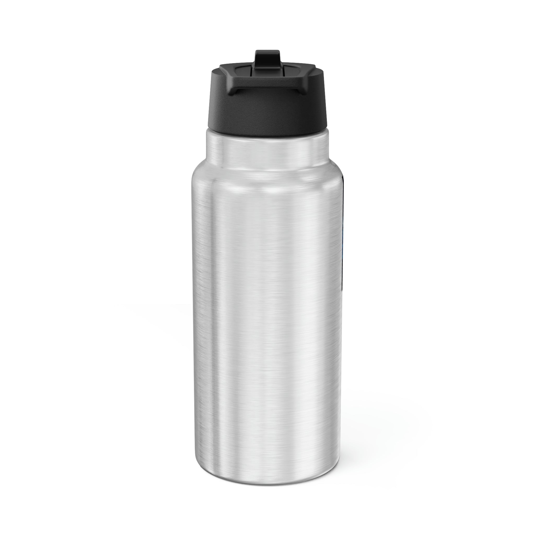 Arctic Gator Tumbler in stainless steel with a black plastic straw, showcasing a customizable design.