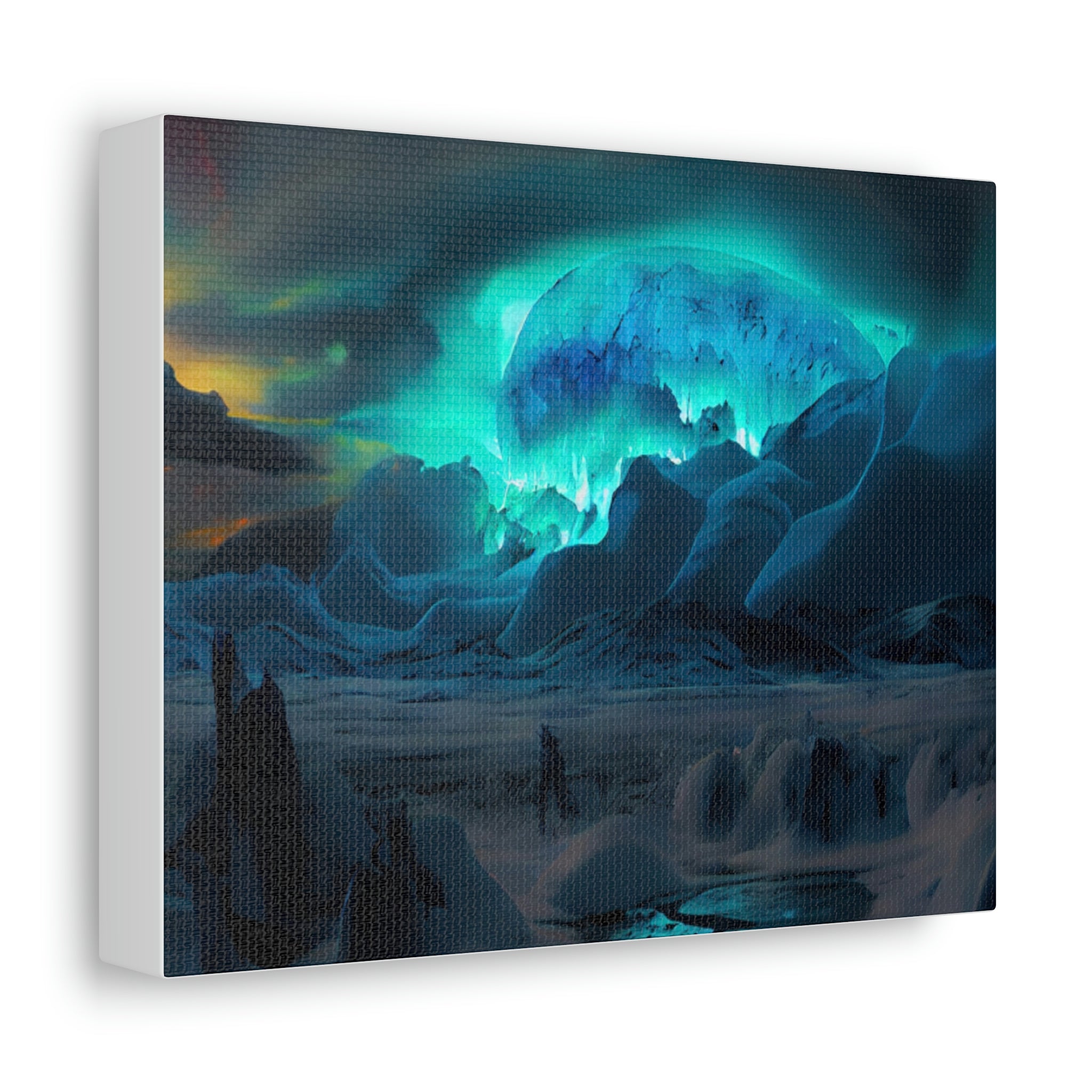 A beautifully stretched Arctic Canvas featuring vibrant colors and high detail, mounted on a sturdy wooden frame, ideal for indoor decoration.