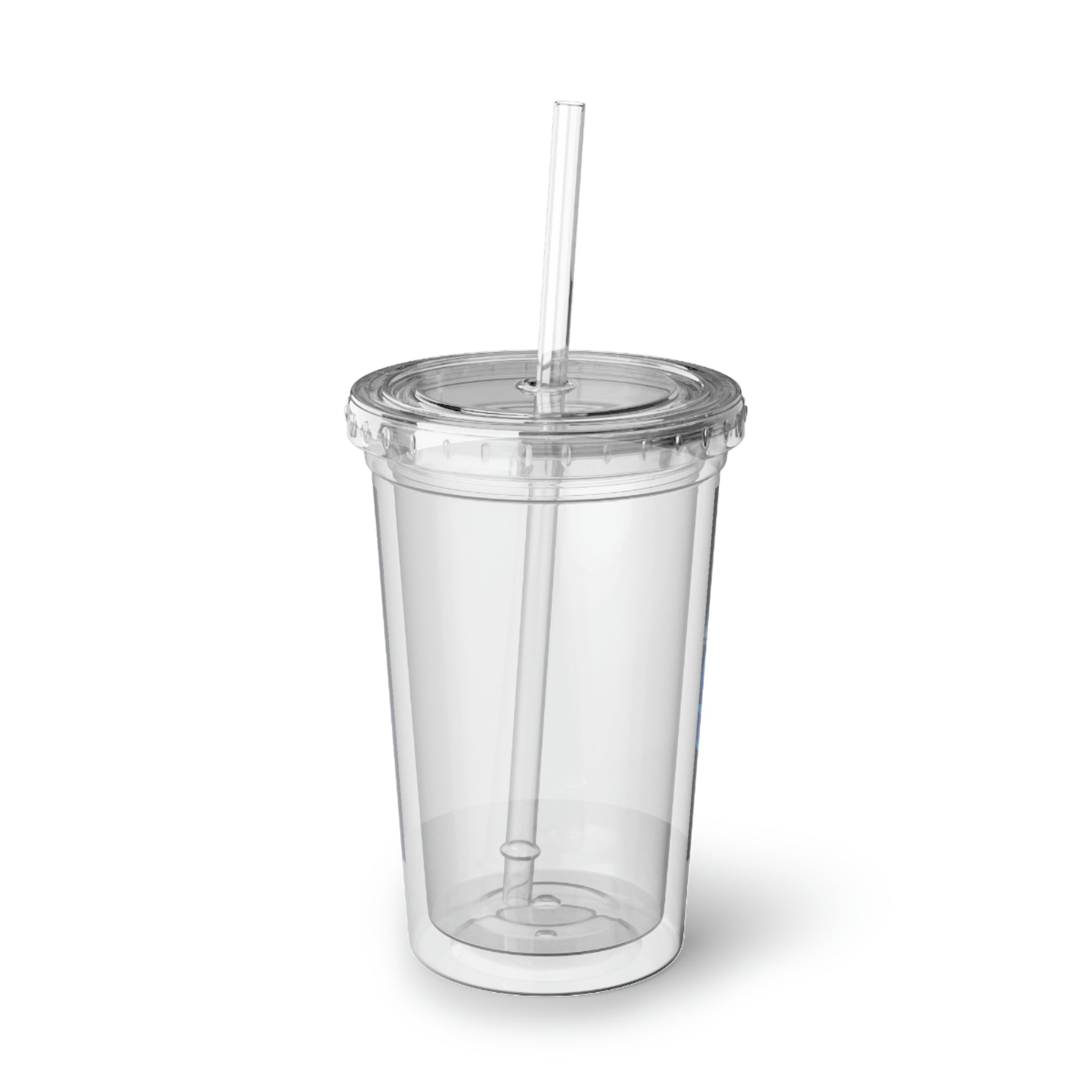 Arctic Suave Acrylic Cup in stainless steel with a black cap and plastic straw, showcasing a customizable design.