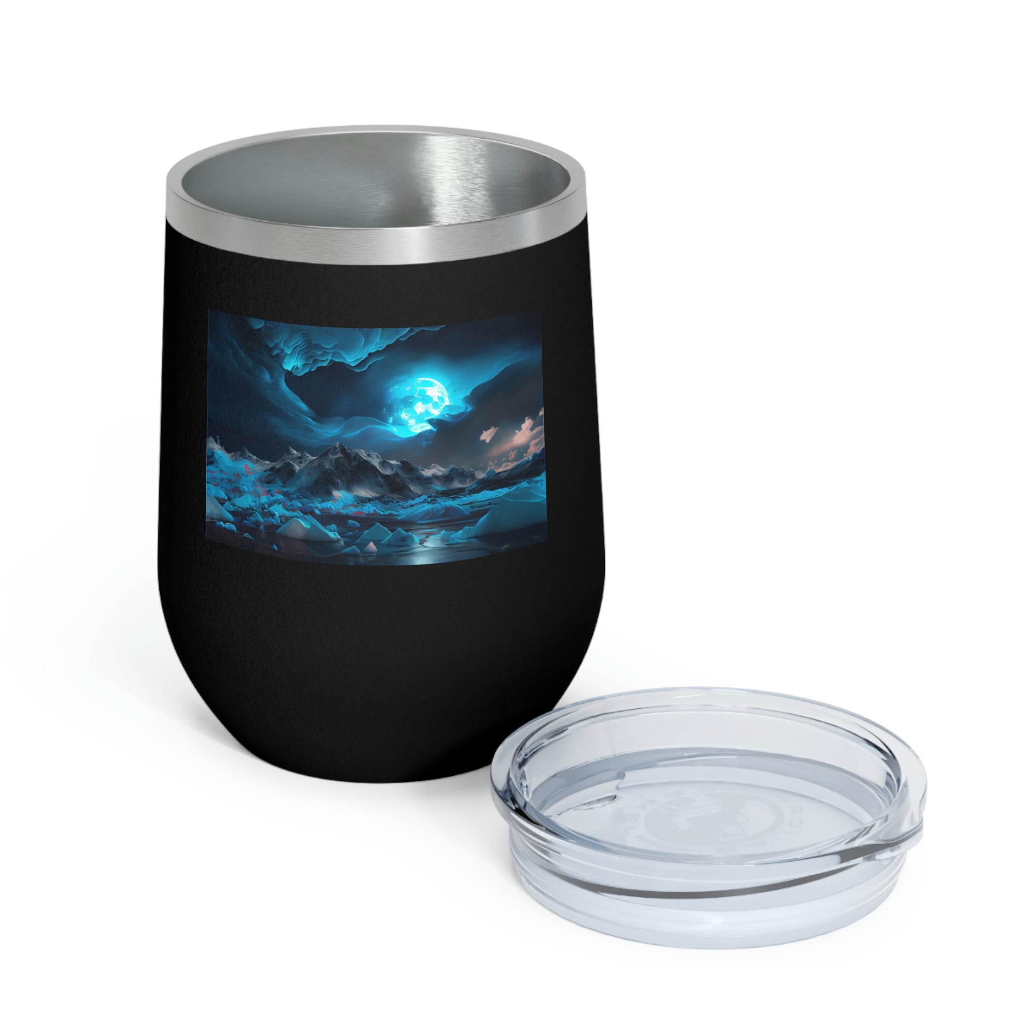 Arctic Wine Tumbler in stainless steel with a clear plastic lid, showcasing its sleek design and double insulation for hot and cold beverages.