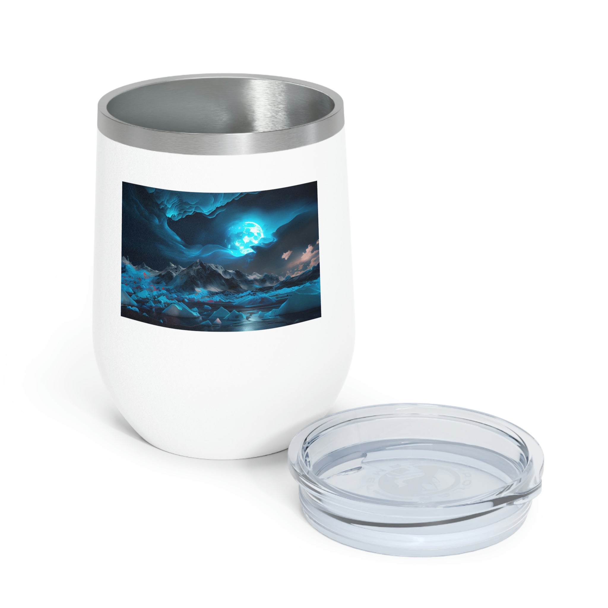 Arctic Wine Tumbler in stainless steel with a clear plastic lid, showcasing its sleek design and double insulation for hot and cold beverages.