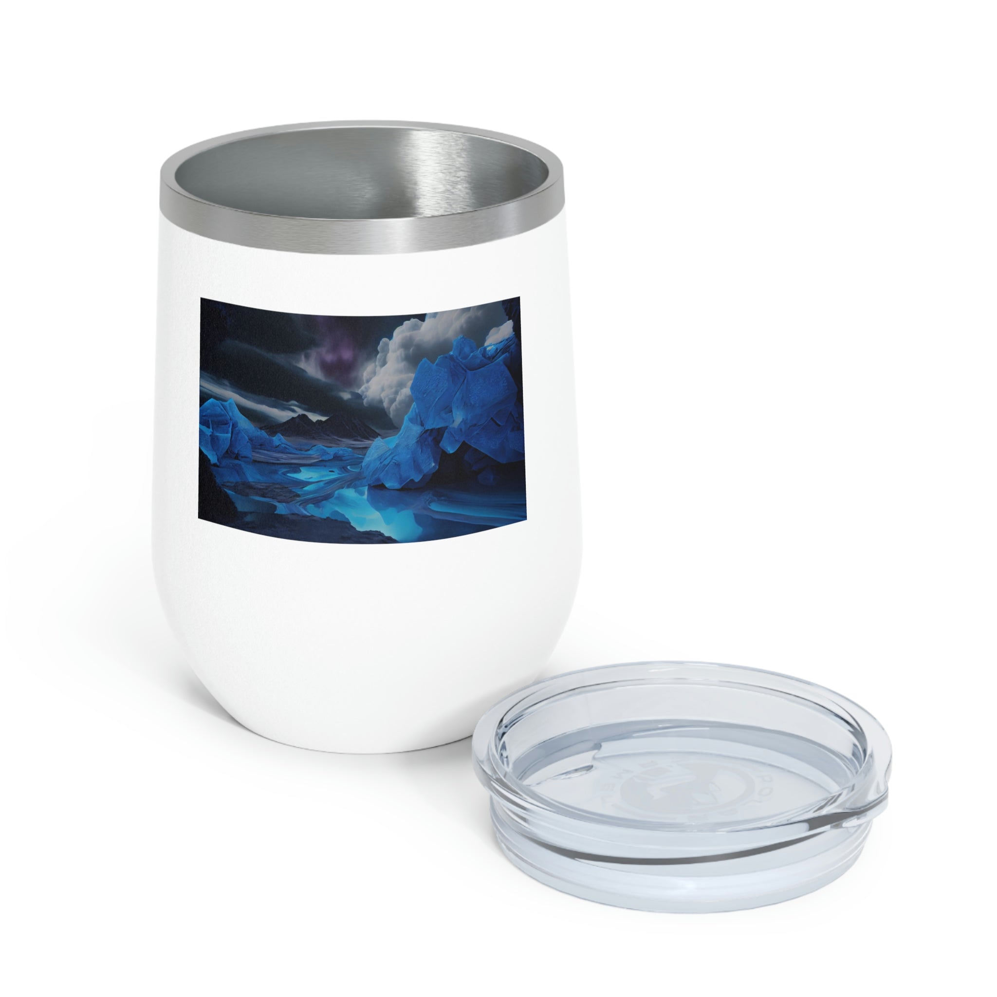 Arctic Wine Tumbler in stainless steel with a clear lid, showcasing its sleek design and double-wall insulation.