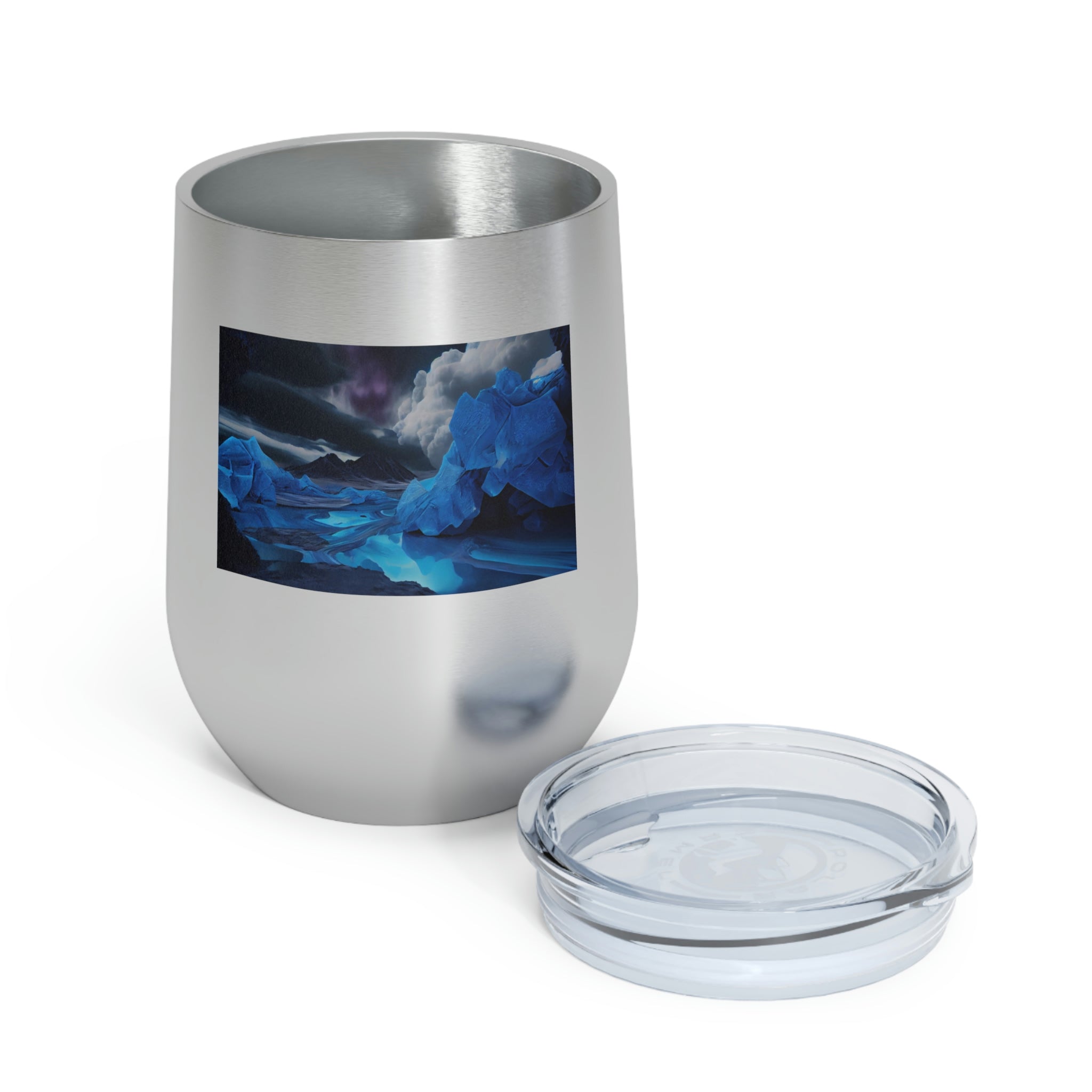 Arctic Wine Tumbler in stainless steel with a clear lid, showcasing its sleek design and double-wall insulation.