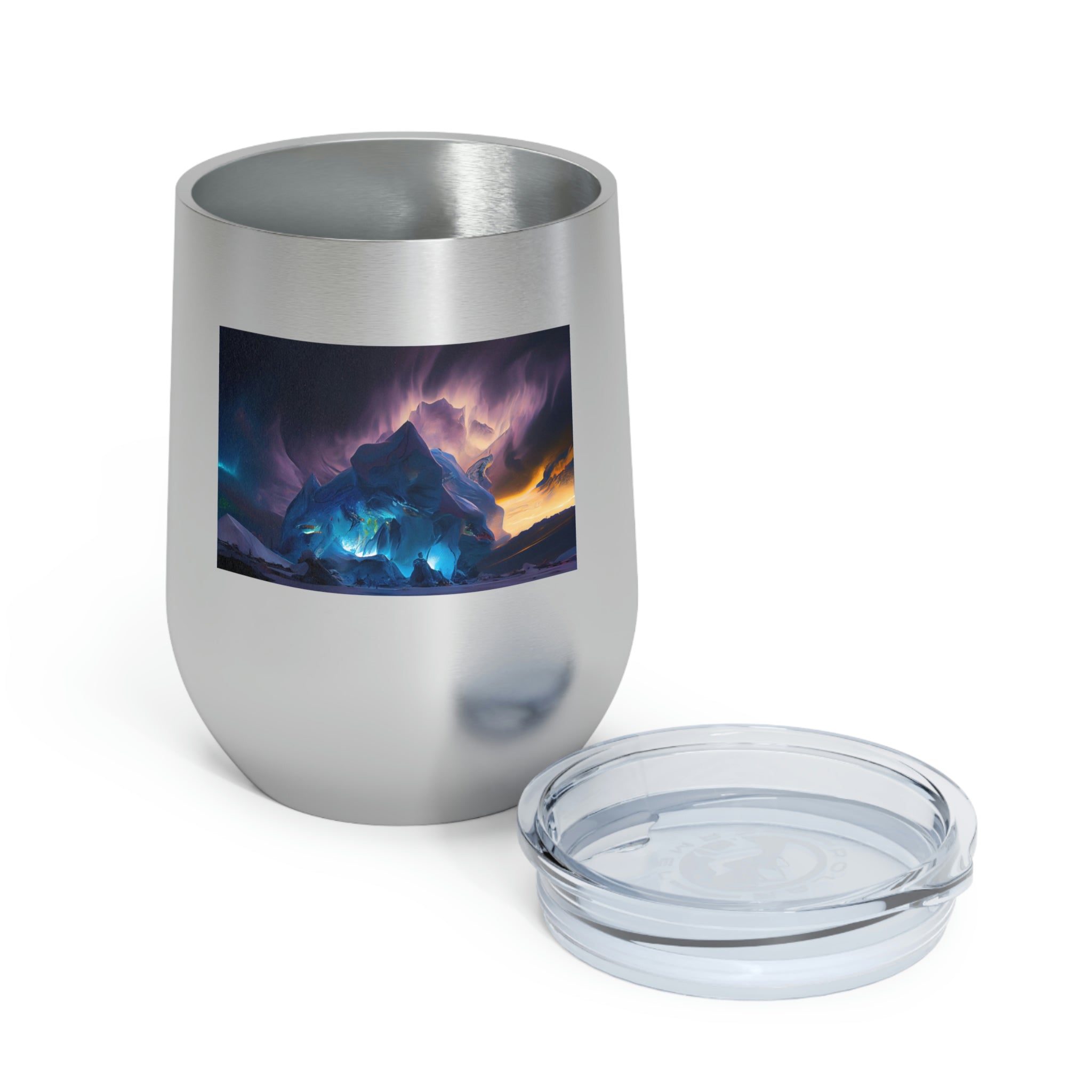 Arctic Wine Tumbler in stainless steel with a clear lid, showcasing its sleek design and double insulation for hot and cold beverages.