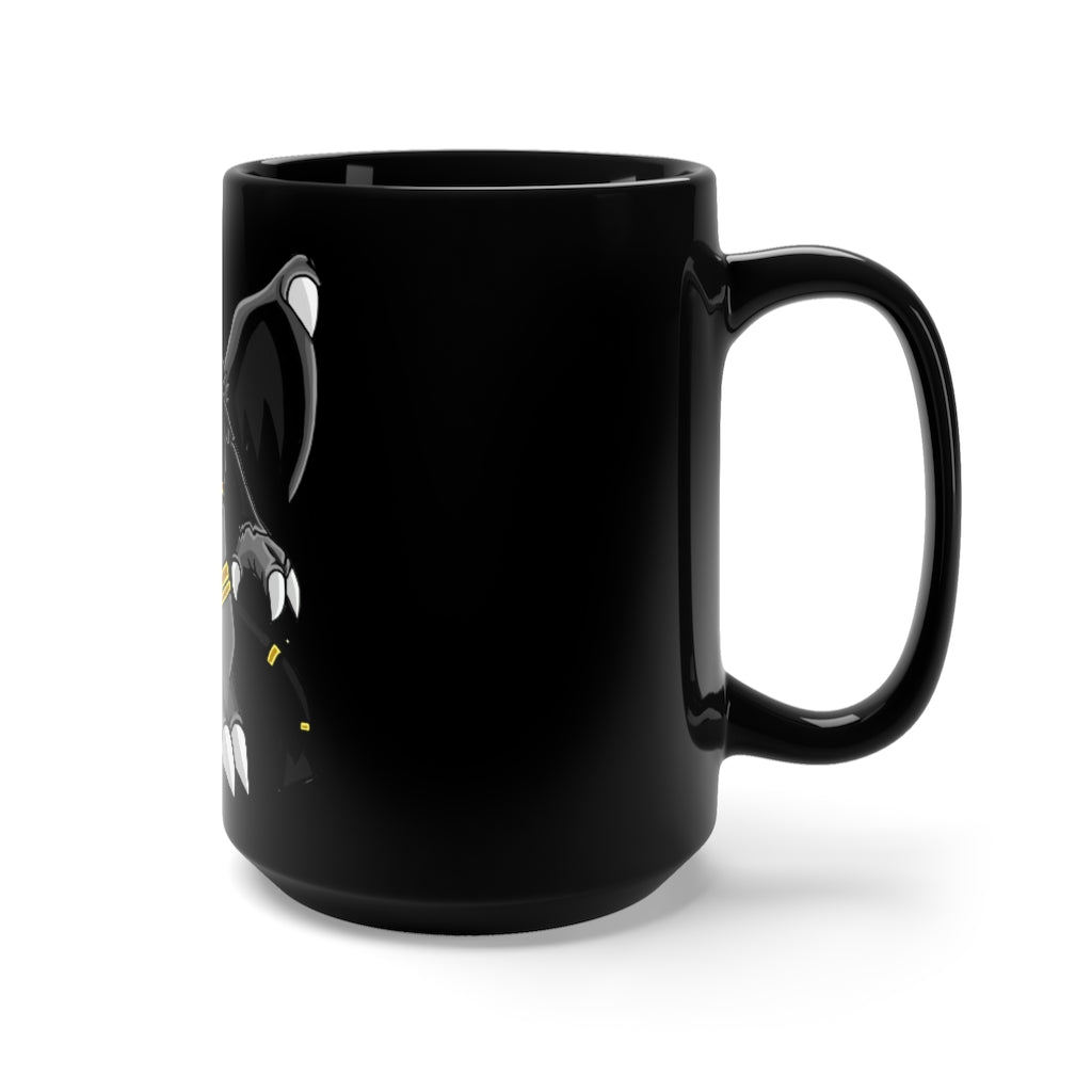 Argon Black Mug 15oz, a sleek black ceramic mug with a rounded design and C-handle, perfect for coffee and tea lovers.