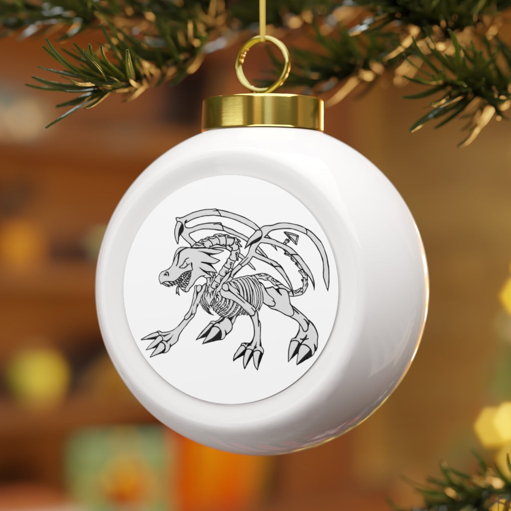 A 3-inch glossy Argon Christmas Ball Ornament with a gold ribbon, featuring a vintage design and customizable metal insert.