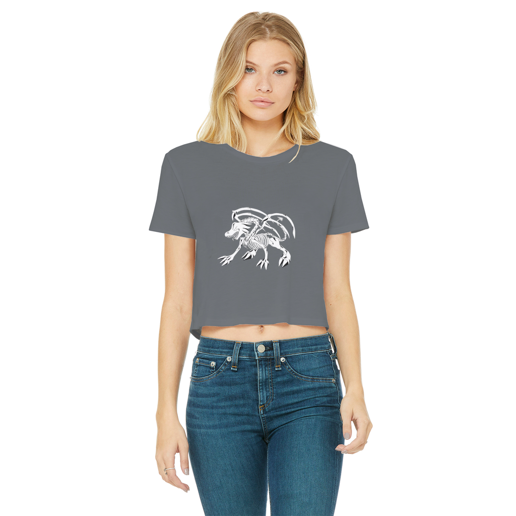 Argon Classic Women's Cropped Raw Edge T-Shirt in various colors with a round neck and raw edge hem.