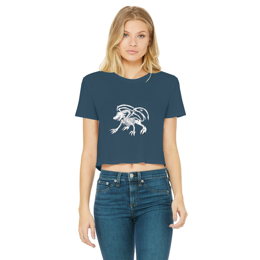 Argon Classic Women's Cropped Raw Edge T-Shirt in various colors with a round neck and raw edge hem.