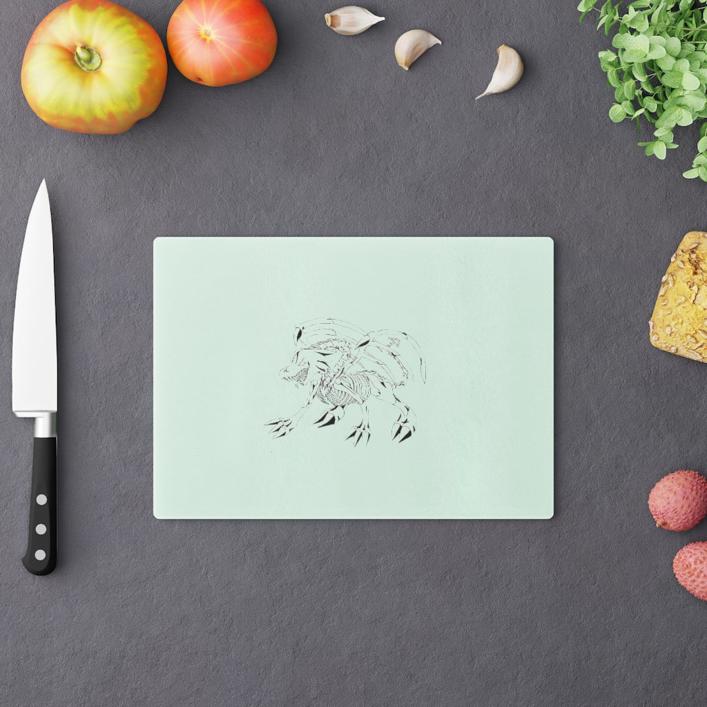 Argon Cutting Board made of tempered glass with rubber dots for stability, featuring a personalized design.