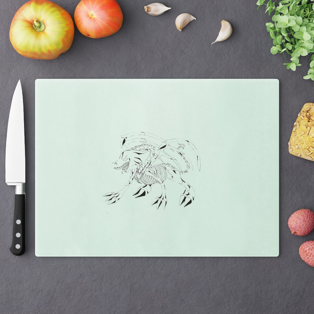 Argon Cutting Board made of tempered glass with rubber dots for stability, featuring a personalized design.