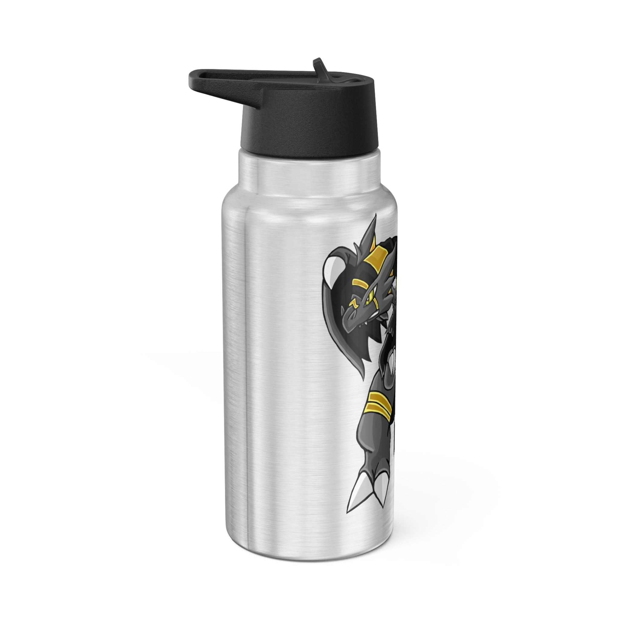 Argon Gator Tumbler in stainless steel with a black screw-on cap and plastic straw, showcasing a customizable design.