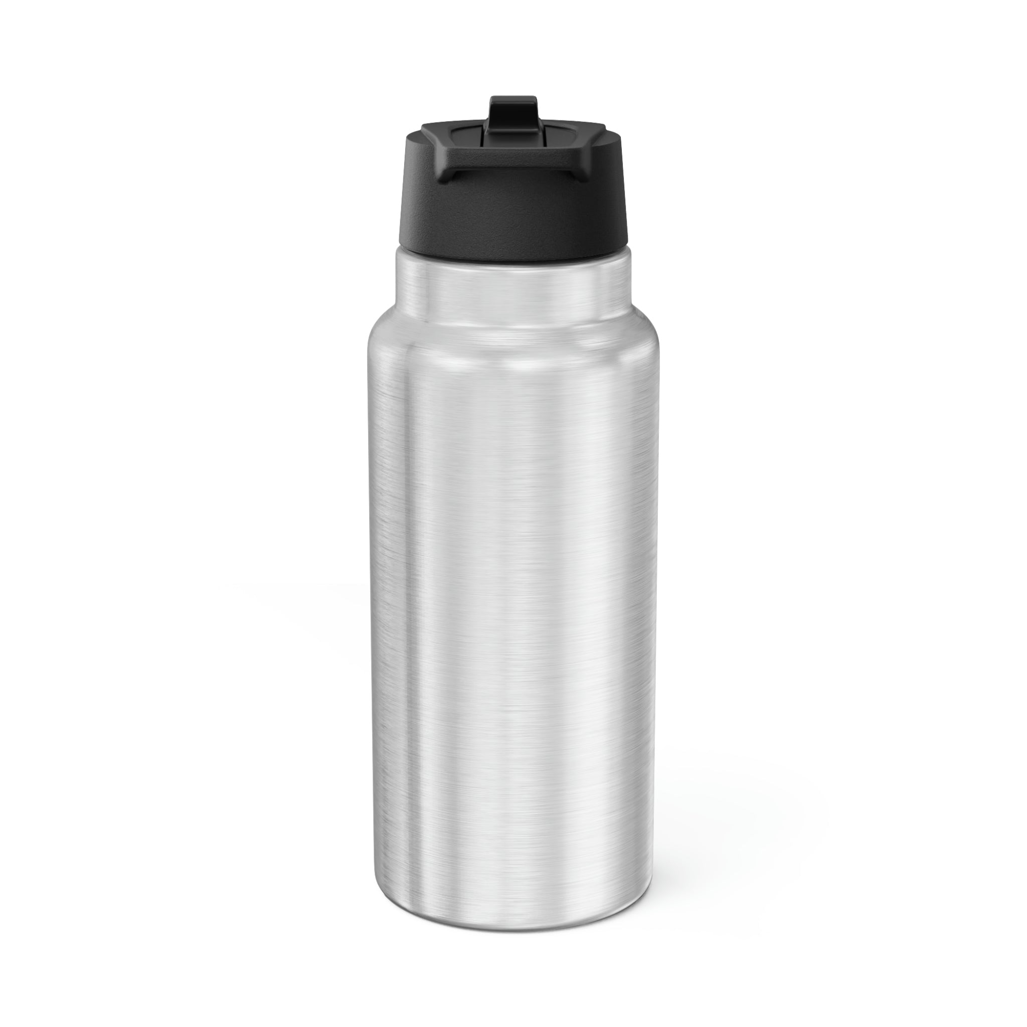 Argon Gator Tumbler in stainless steel with a black screw-on cap and plastic straw, showcasing a customizable design.