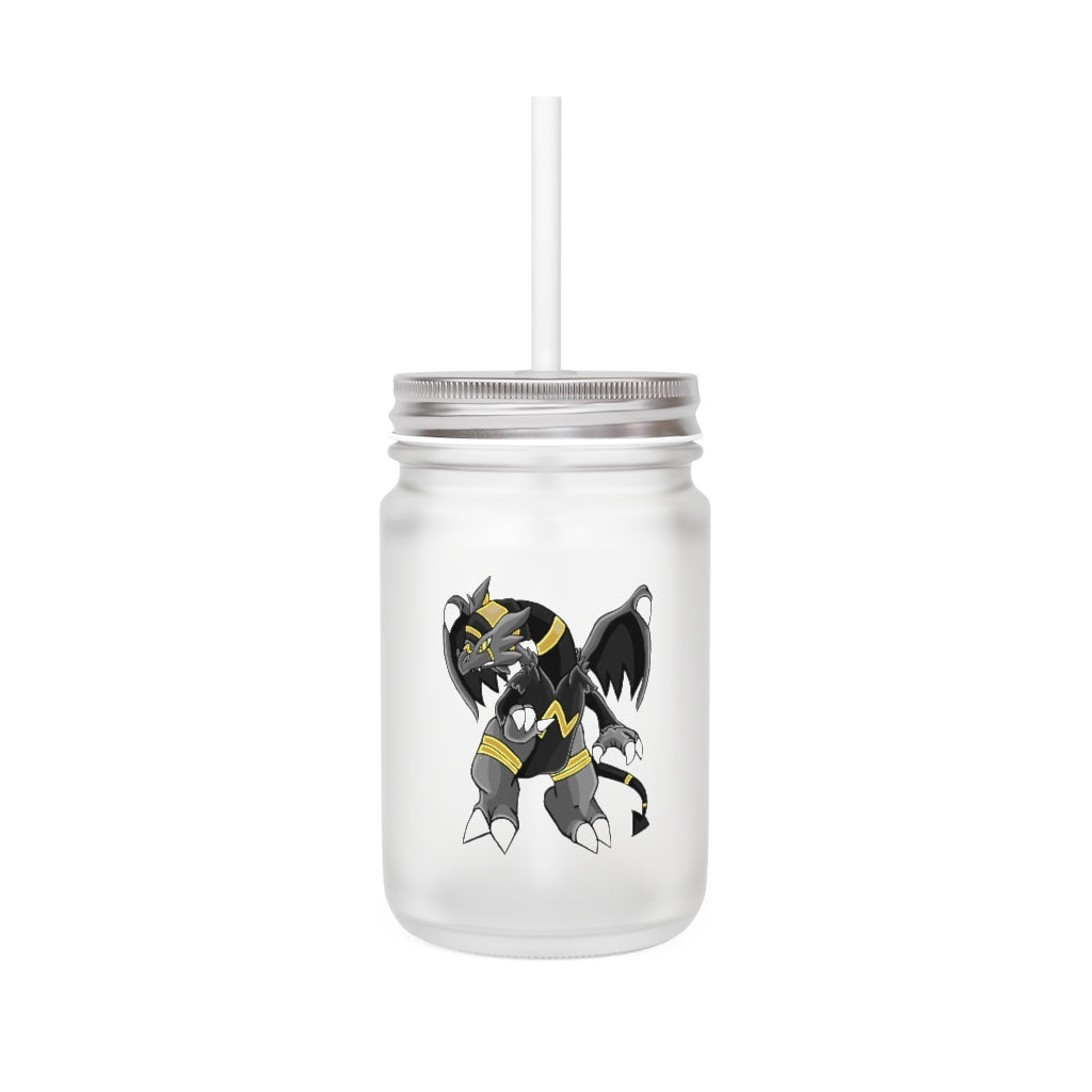 Personalized Argon Mason Jar with straw and lid, made of frosted glass, ideal for drinks.