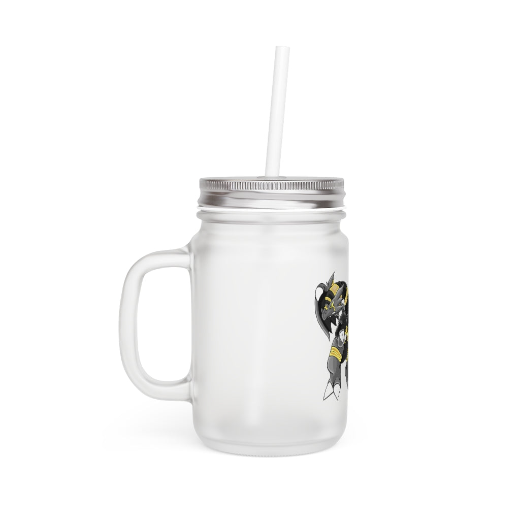 Personalized Argon Mason Jar with straw and lid, made of frosted glass, ideal for drinks.