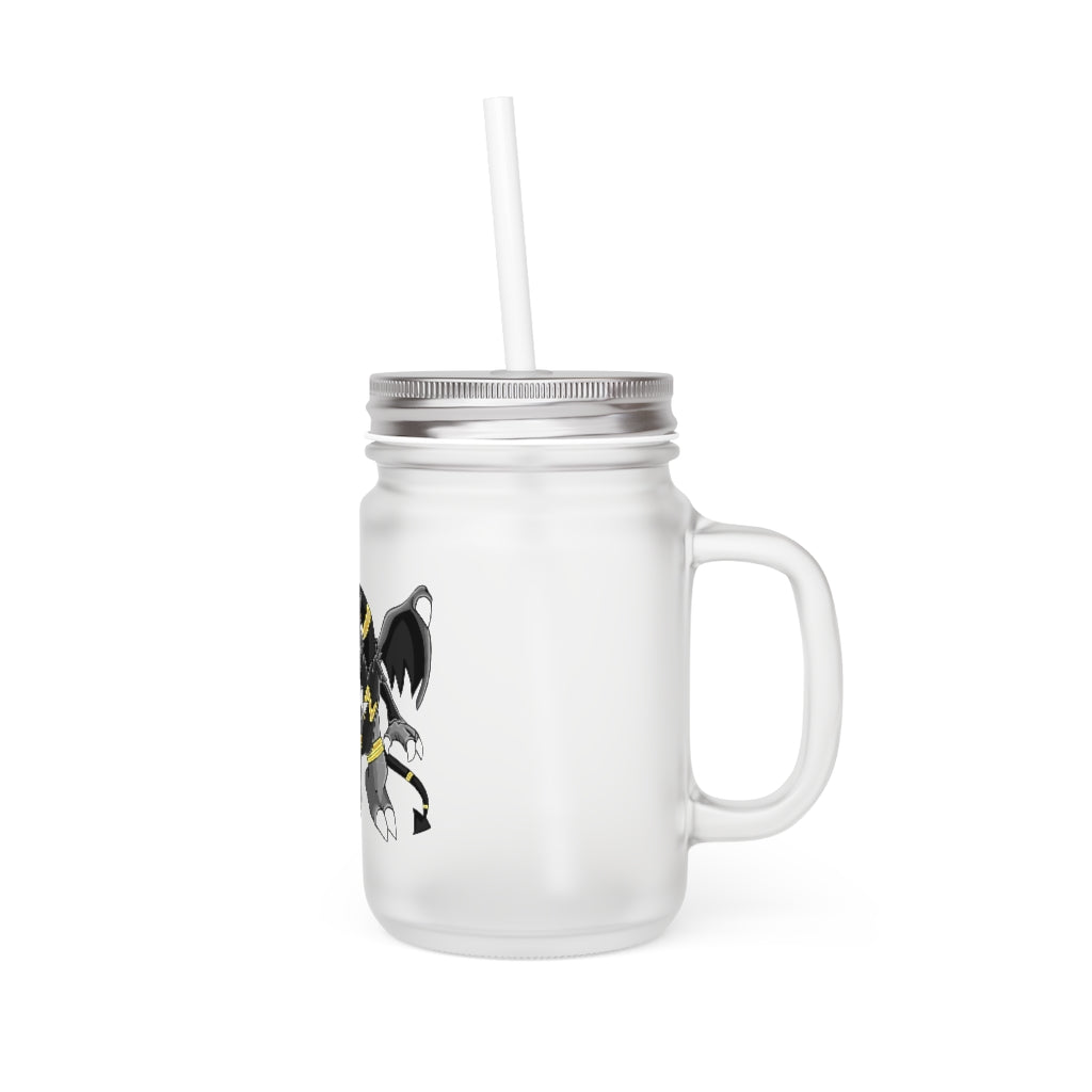 Personalized Argon Mason Jar with straw and lid, made of frosted glass, ideal for drinks.