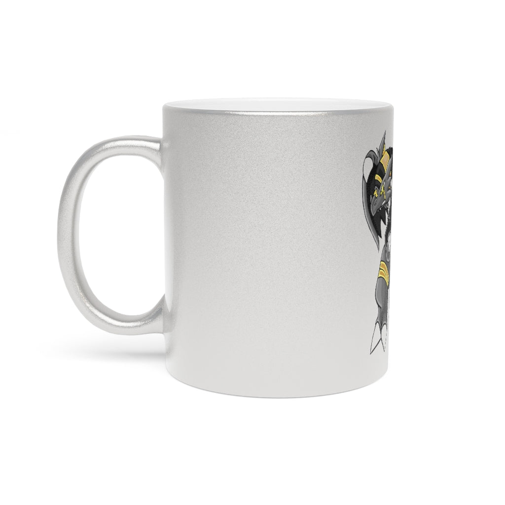 Argon Metallic Mug in Silver and Gold with customizable design options, showcasing a sleek ceramic finish and comfortable C-handle.