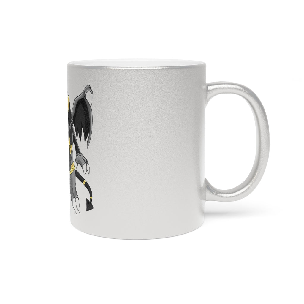 Argon Metallic Mug in Silver and Gold with customizable design options, showcasing a sleek ceramic finish and comfortable C-handle.