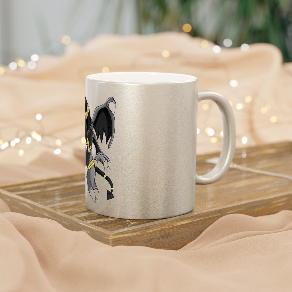 Argon Metallic Mug in Silver and Gold with customizable design options, showcasing a sleek ceramic finish and comfortable C-handle.