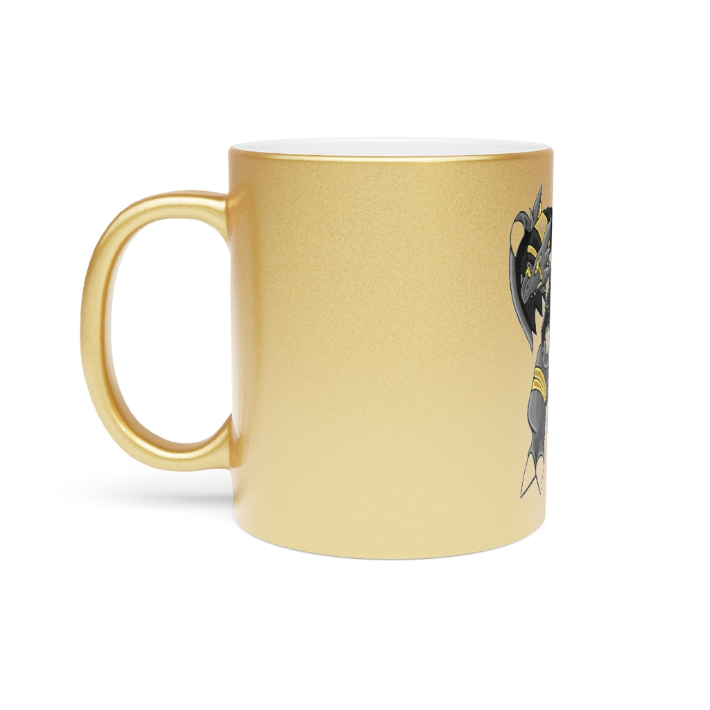 Argon Metallic Mug in Silver and Gold with customizable design options, showcasing a sleek ceramic finish and comfortable C-handle.