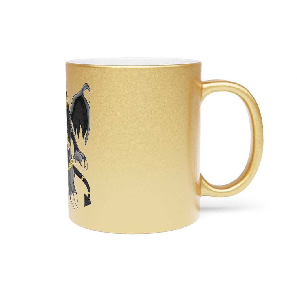 Argon Metallic Mug in Silver and Gold with customizable design options, showcasing a sleek ceramic finish and comfortable C-handle.