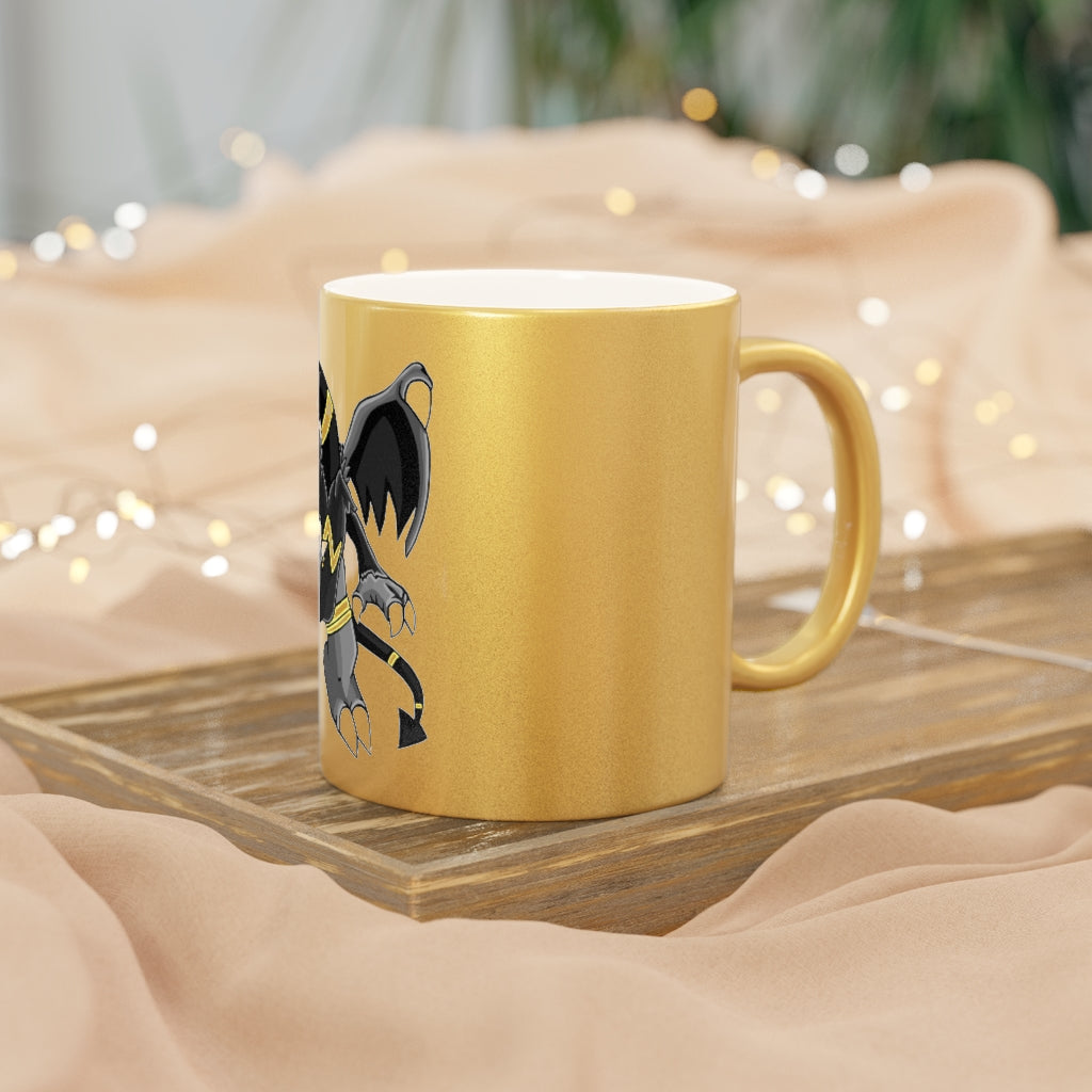 Argon Metallic Mug in Silver and Gold with customizable design options, showcasing a sleek ceramic finish and comfortable C-handle.